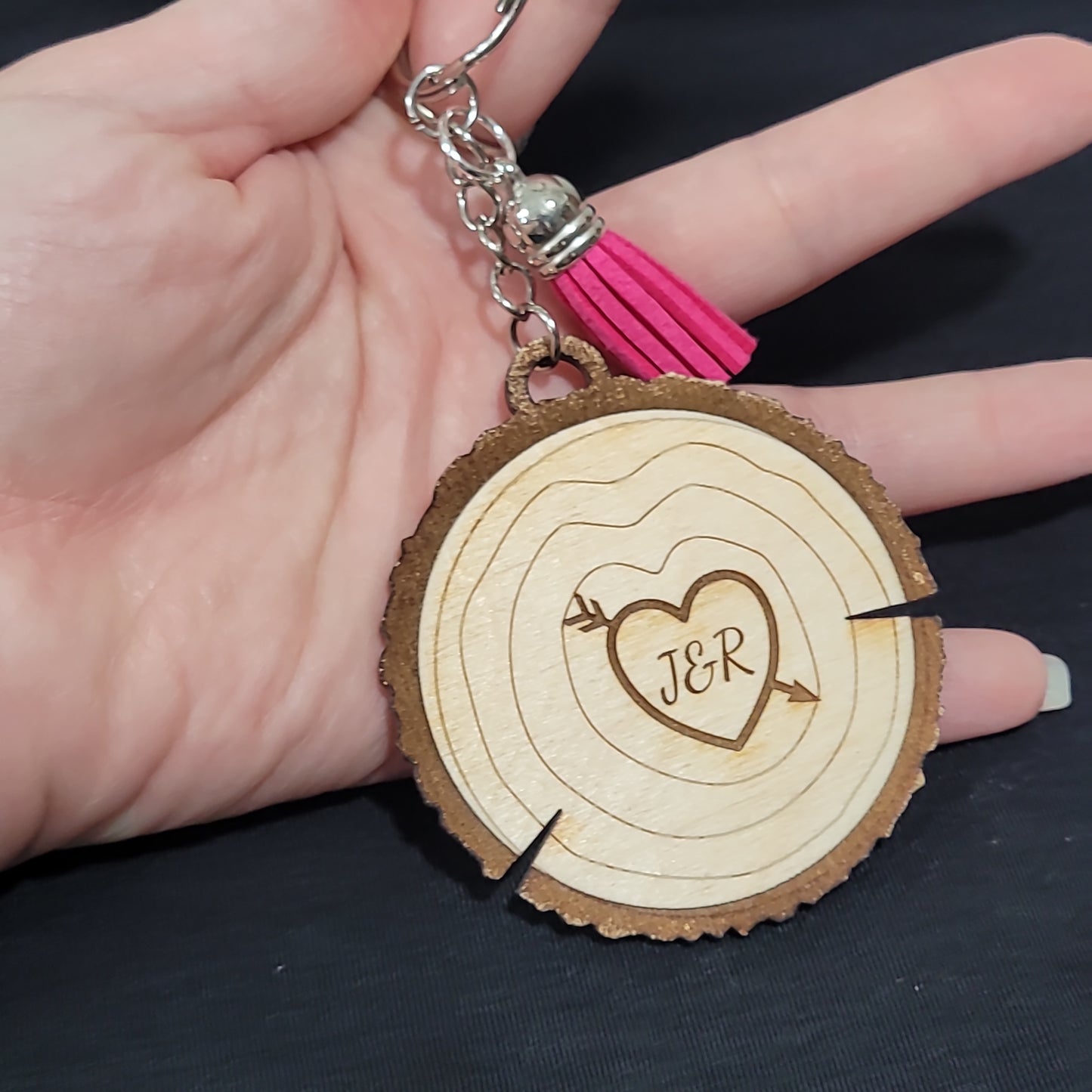 Personalized Wooden Keychain with Custom Initials – Rustic Couples Gift