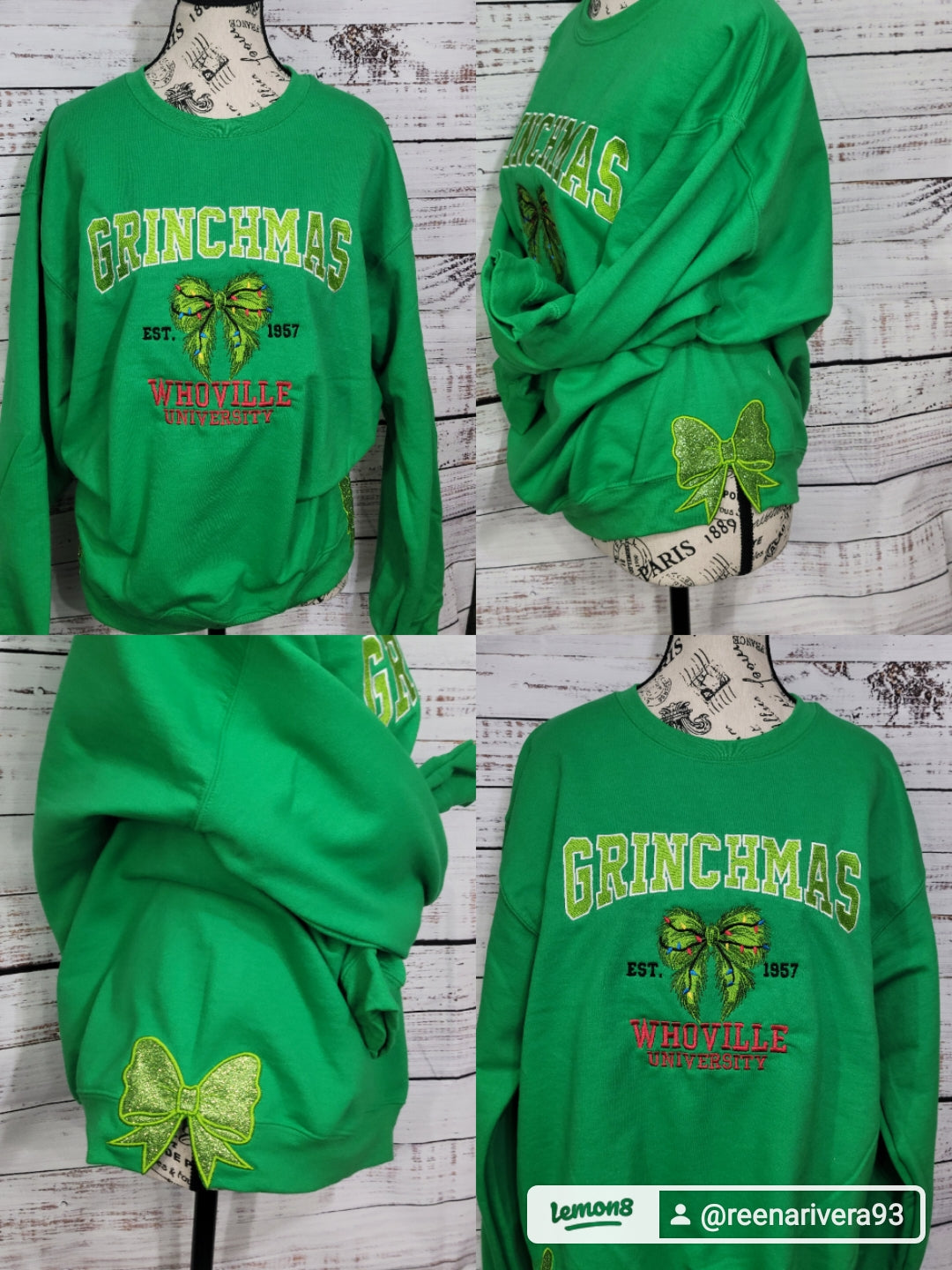 Grinchmas Whoville University Sweatshirt β Holiday Green Pullover with Side Bow Accent ππ