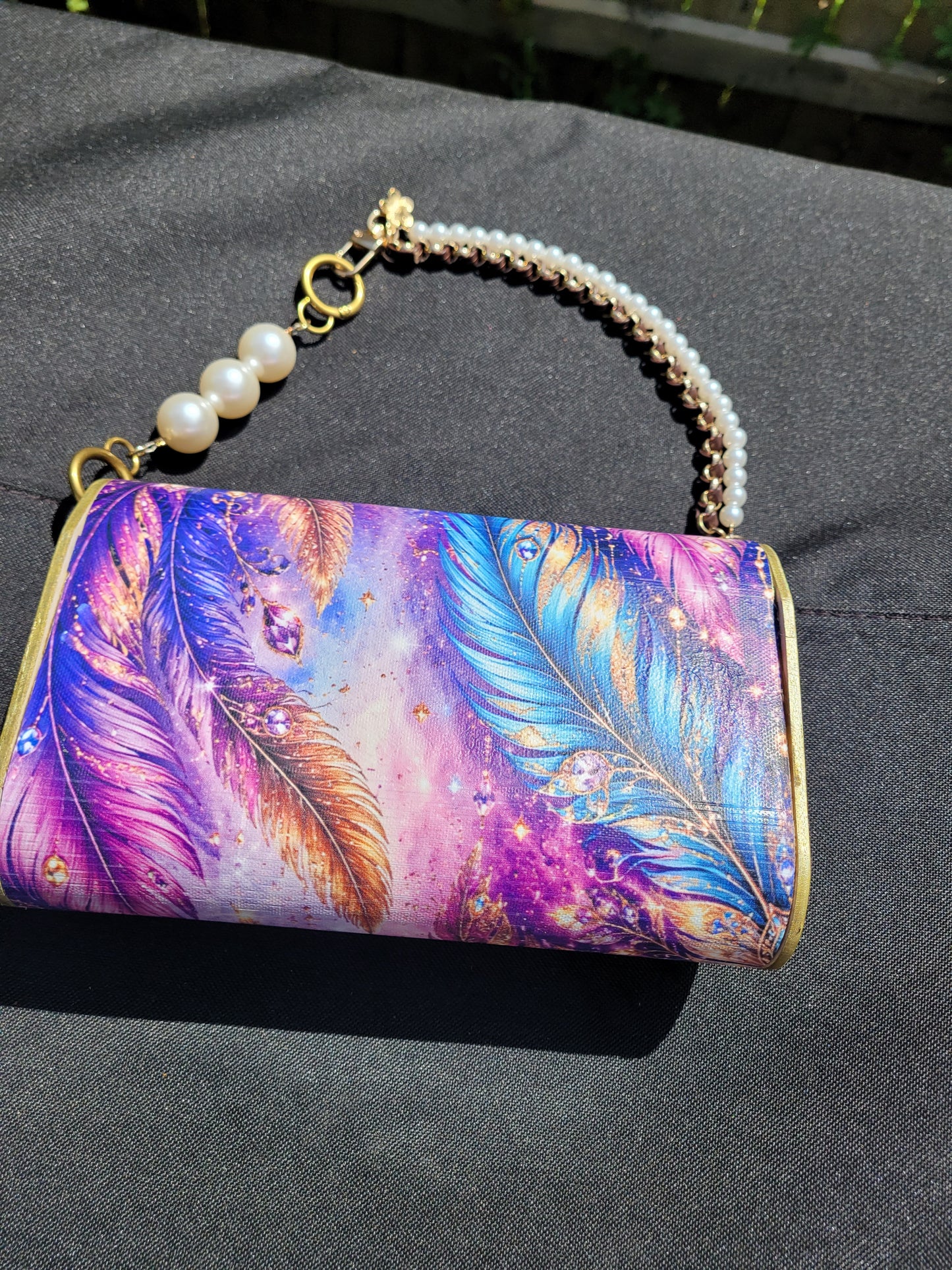 Enchanted Feather Butterfly Wooden Clutch Purse