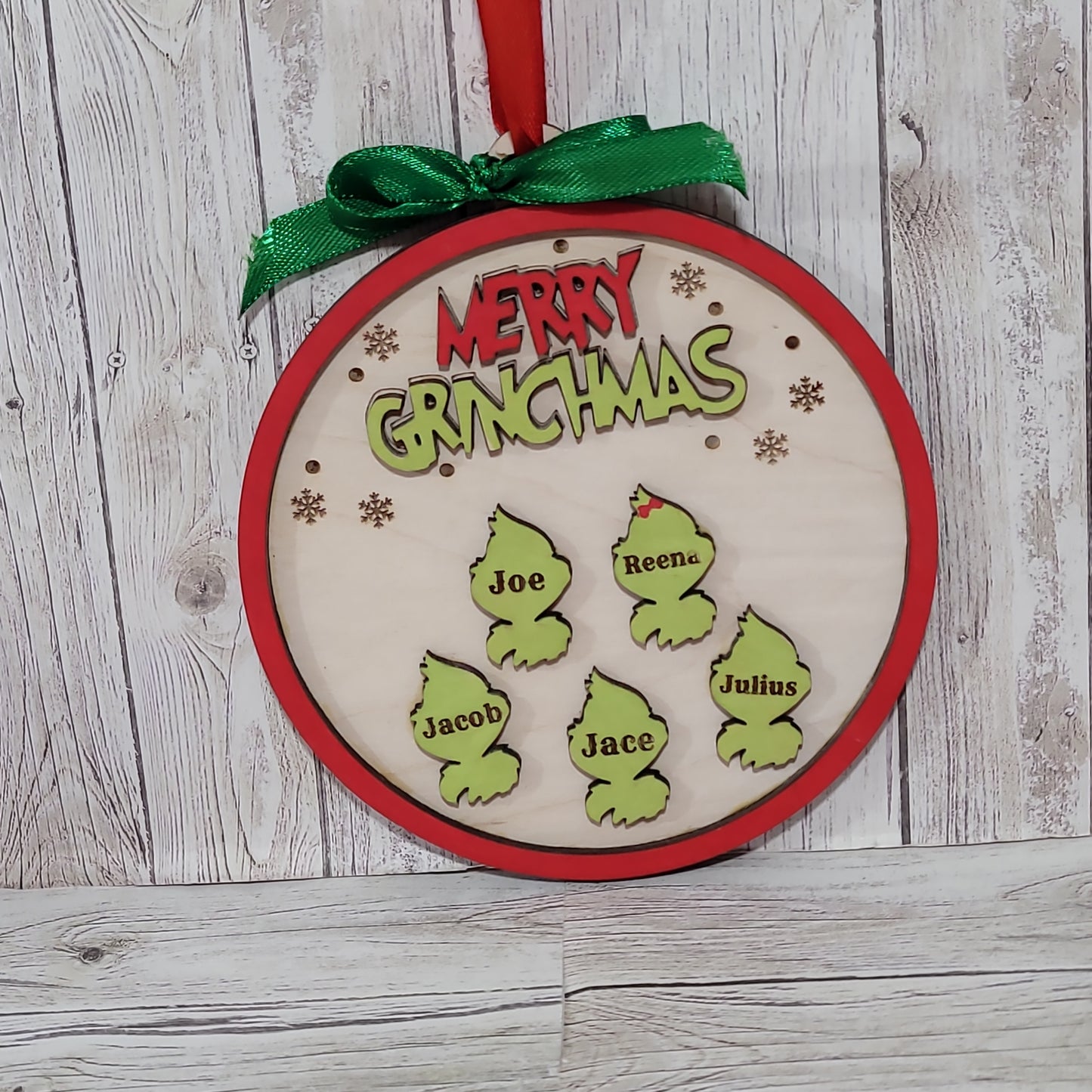 Personalized Holiday Family Ornament – Custom Green Character Design