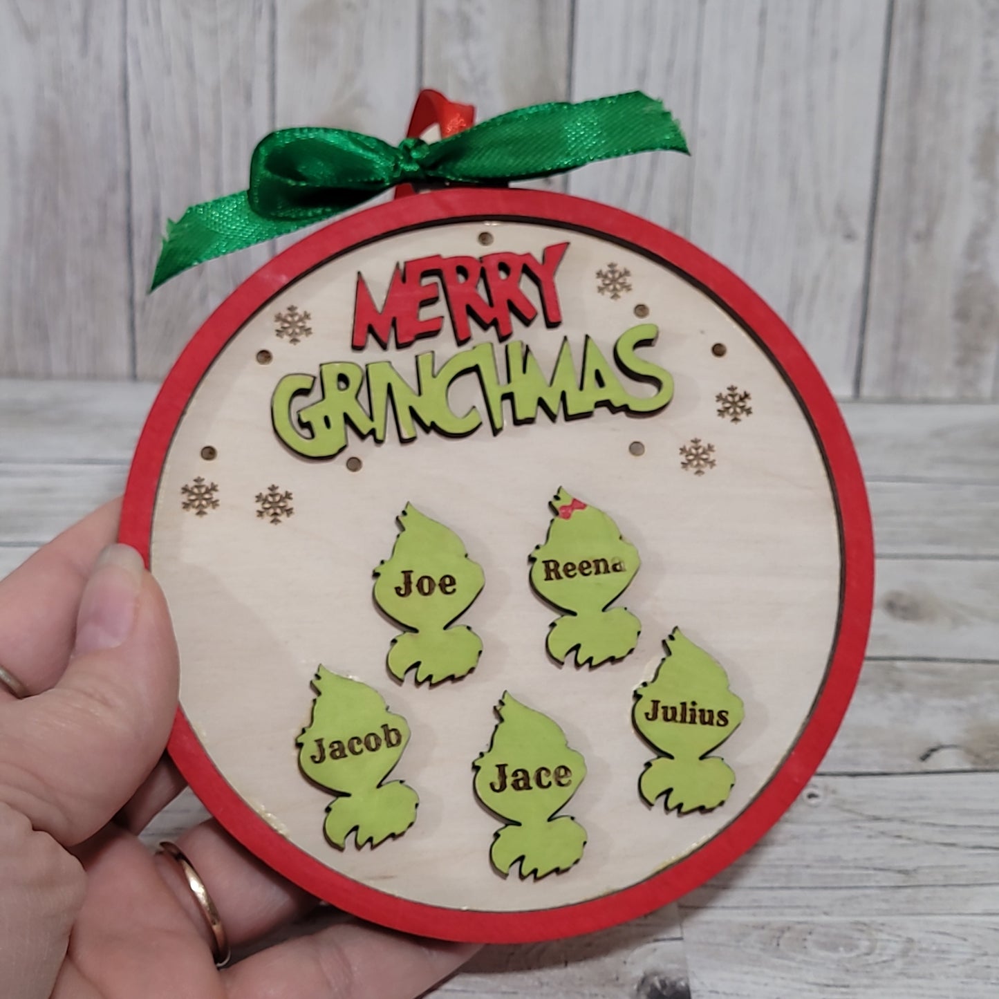 Personalized Holiday Family Ornament – Custom Green Character Design