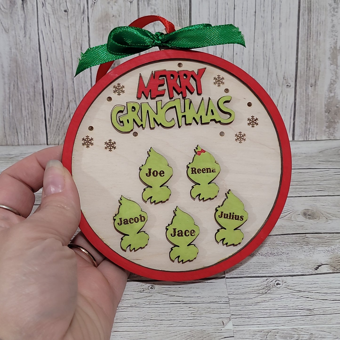 Personalized Holiday Family Ornament – Custom Green Character Design