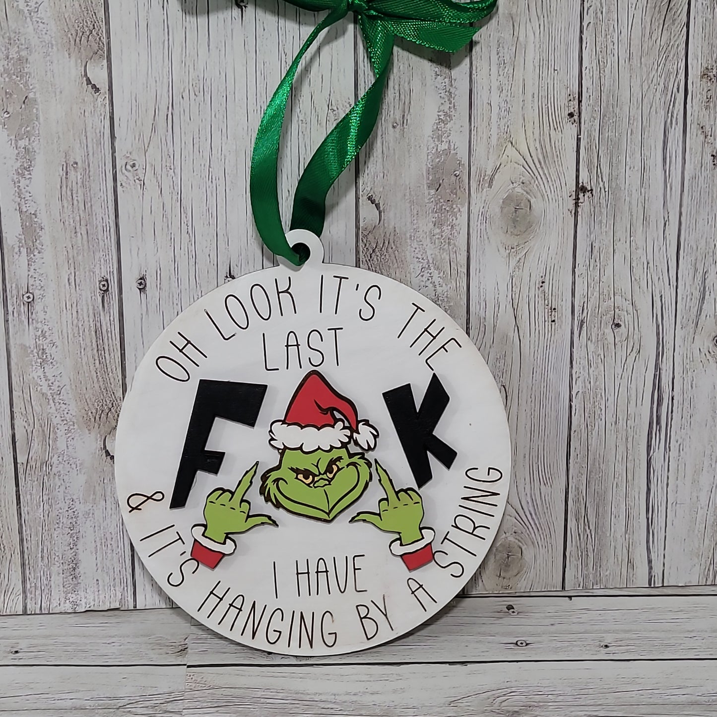 Funny Grinch Ornament Set of 2 – “Last F*ck Hanging by a String” Christmas Tree Decorations