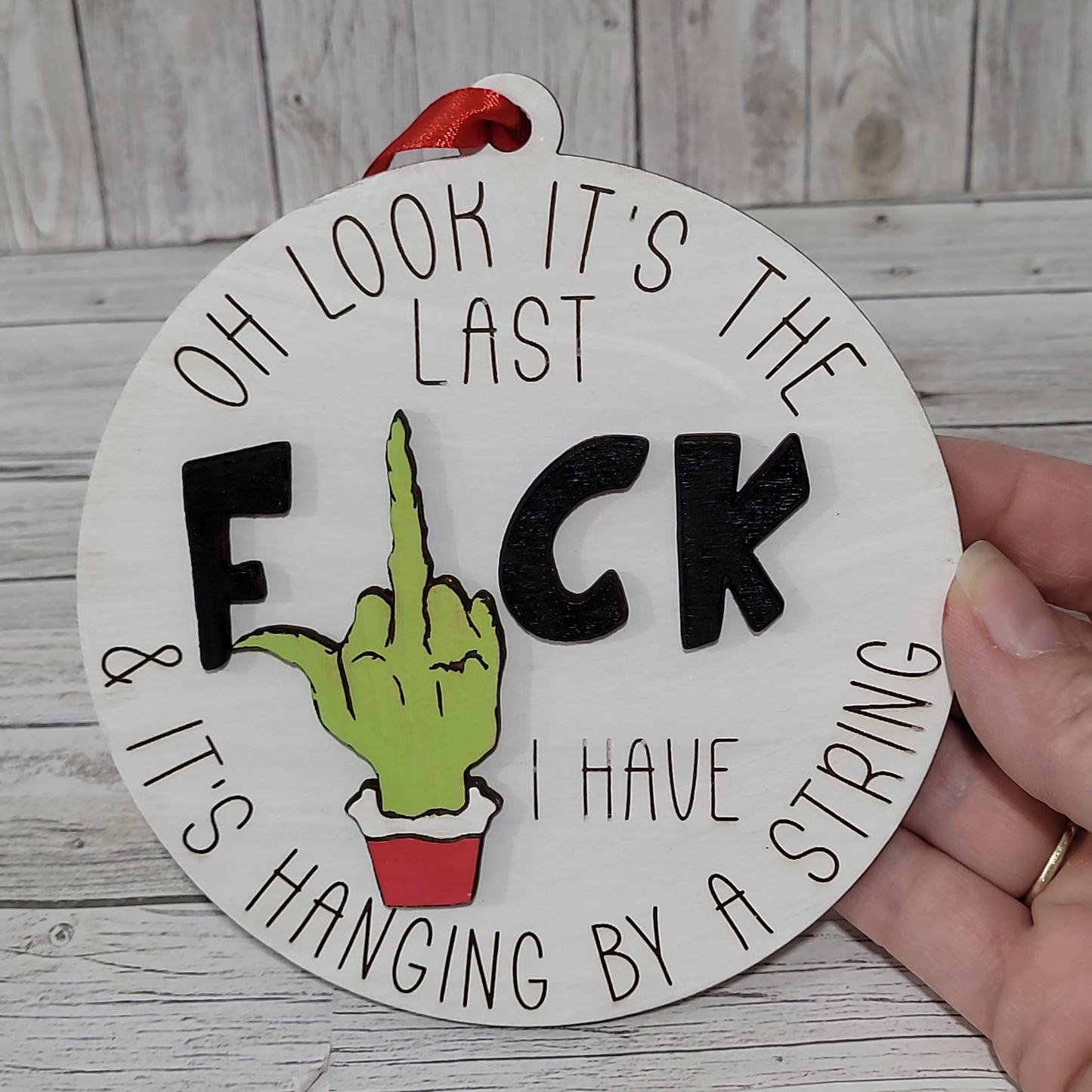 Funny Grinch Ornament Set of 2 – “Last F*ck Hanging by a String” Christmas Tree Decorations
