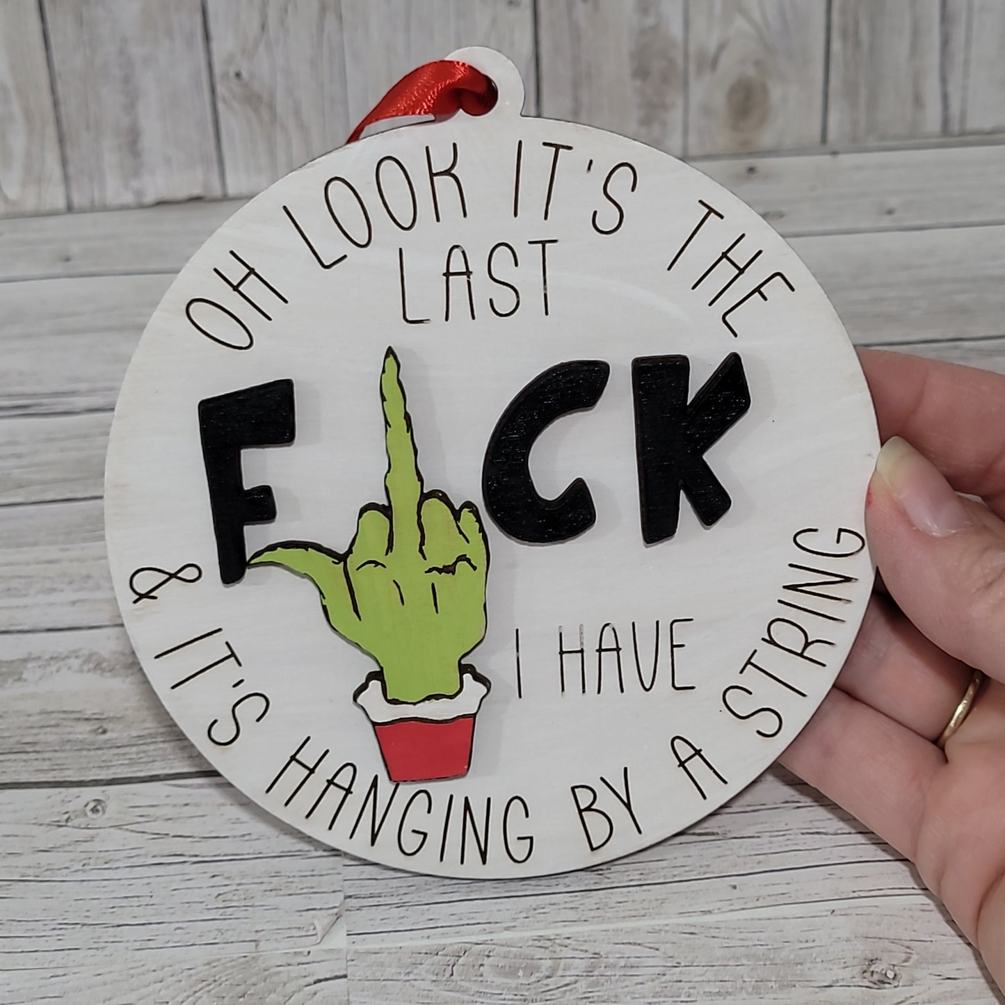 Funny Grinch Ornament Set of 2 – “Last F*ck Hanging by a String” Christmas Tree Decorations