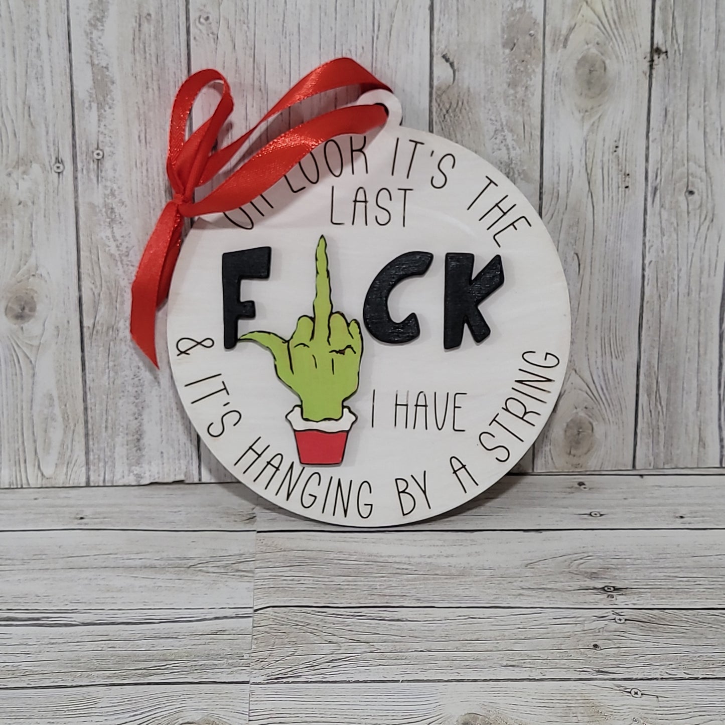 Funny Grinch Ornament Set of 2 – “Last F*ck Hanging by a String” Christmas Tree Decorations
