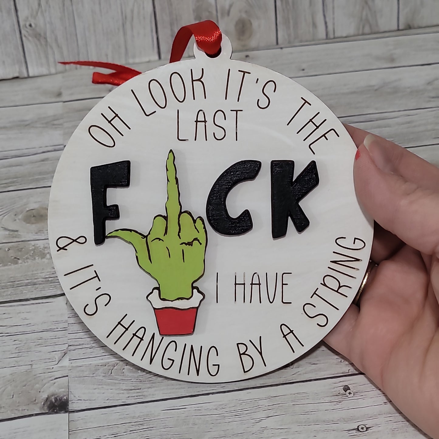 Funny Grinch Ornament Set of 2 – “Last F*ck Hanging by a String” Christmas Tree Decorations