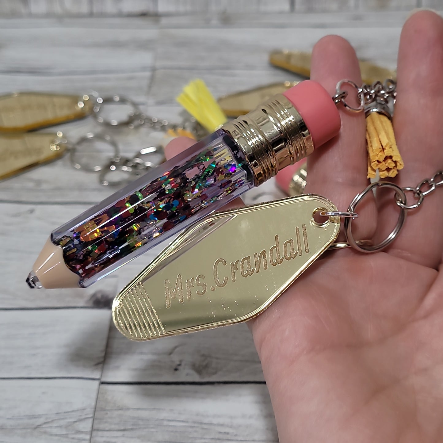 Personalized Glitter Pencil Keychain – Teacher Appreciation Gift