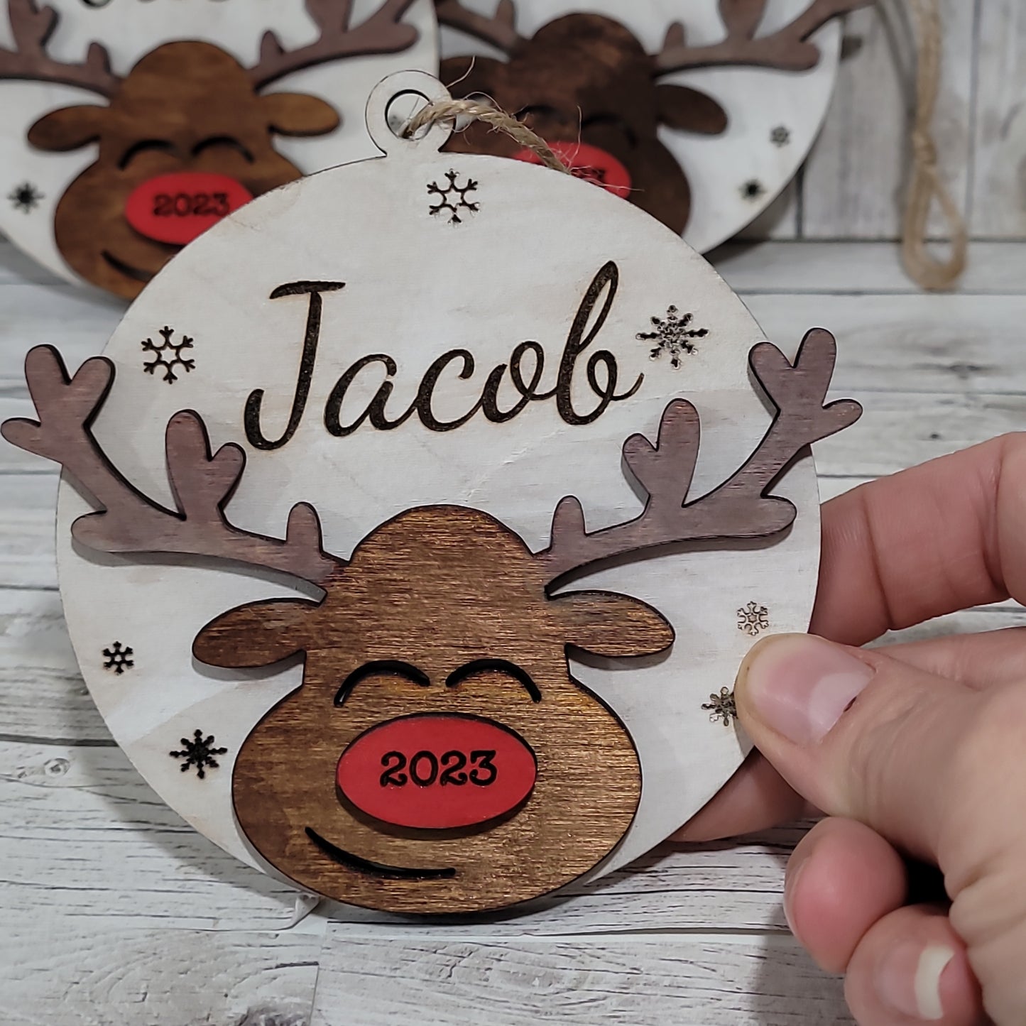 Personalized Reindeer Christmas Ornament – Custom Name & Year