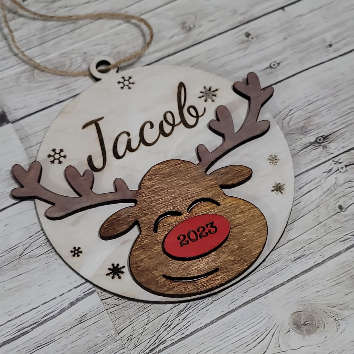 Personalized Reindeer Christmas Ornament – Custom Name & Year