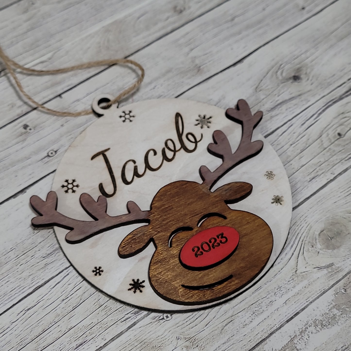 Personalized Reindeer Christmas Ornament – Custom Name & Year