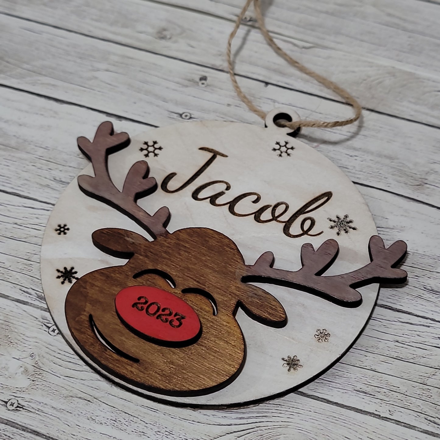 Personalized Reindeer Christmas Ornament – Custom Name & Year