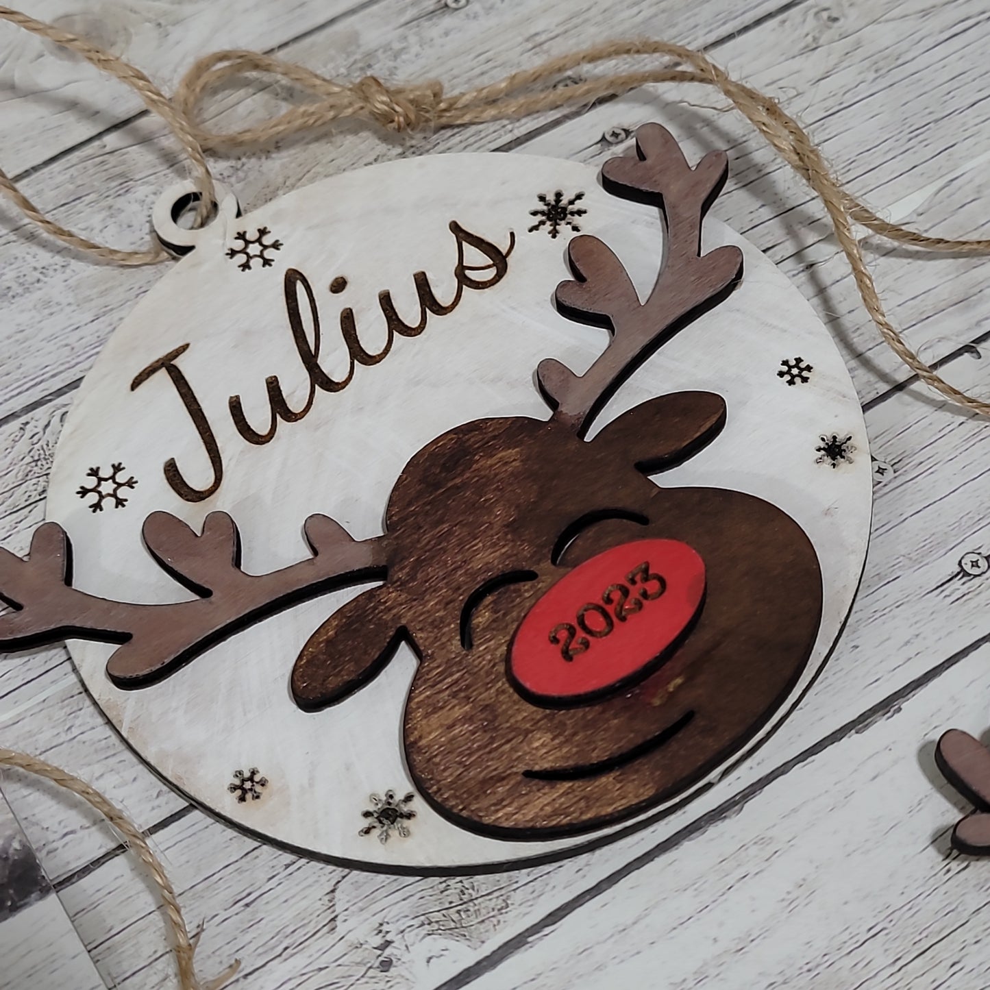 Personalized Reindeer Christmas Ornament – Custom Name & Year