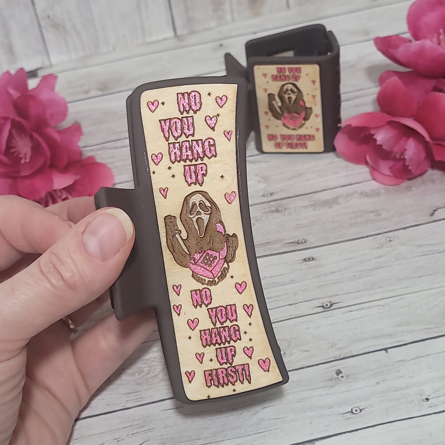 “No You Hang Up” Scream-Inspired Hair Clip – Horror Valentine Accessory