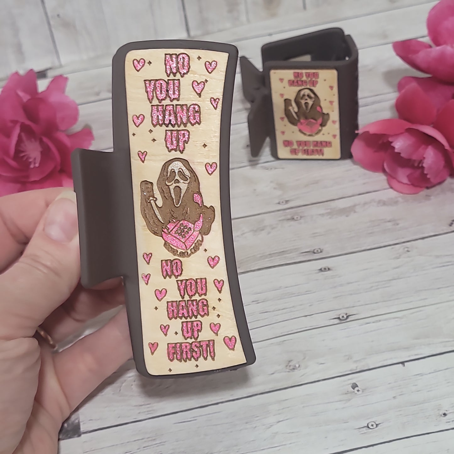 “No You Hang Up” Scream-Inspired Hair Clip – Horror Valentine Accessory