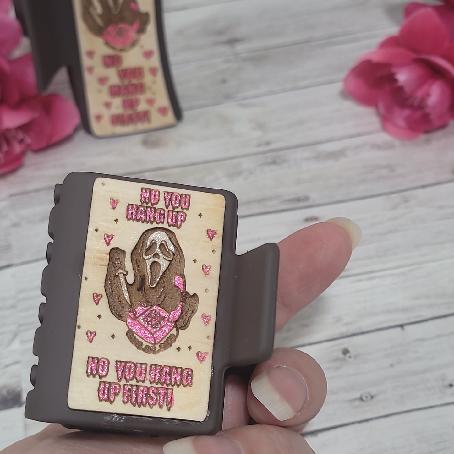“No You Hang Up” Scream-Inspired Hair Clip – Horror Valentine Accessory