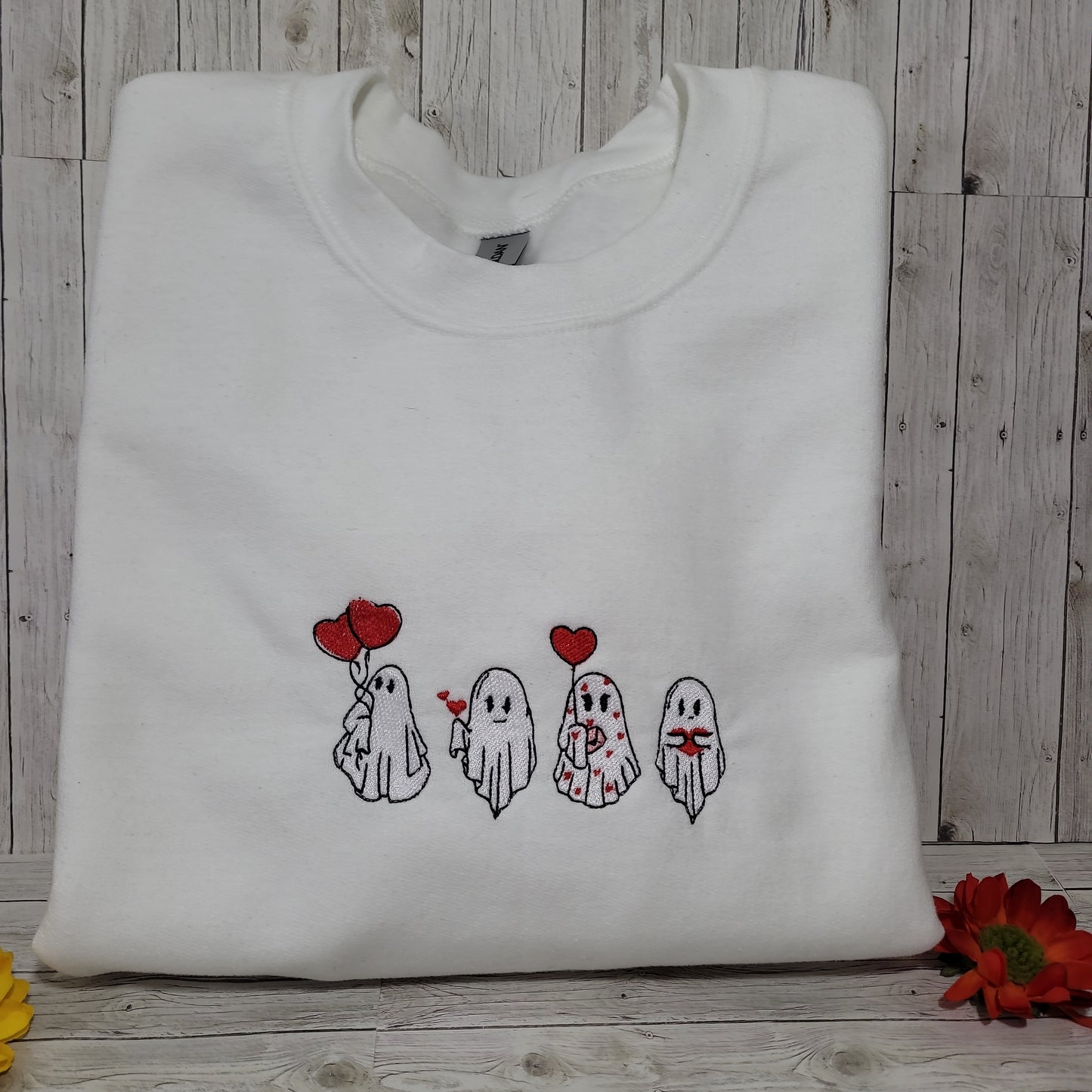 Embroidered Ghost Sweatshirt – Cute Valentine’s Day Ghosts with Hearts
