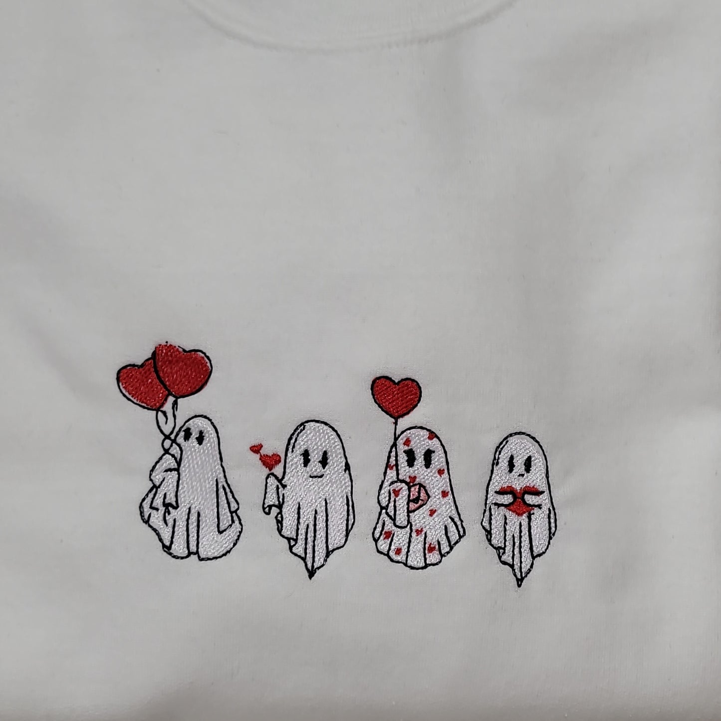 Embroidered Ghost Sweatshirt – Cute Valentine’s Day Ghosts with Hearts