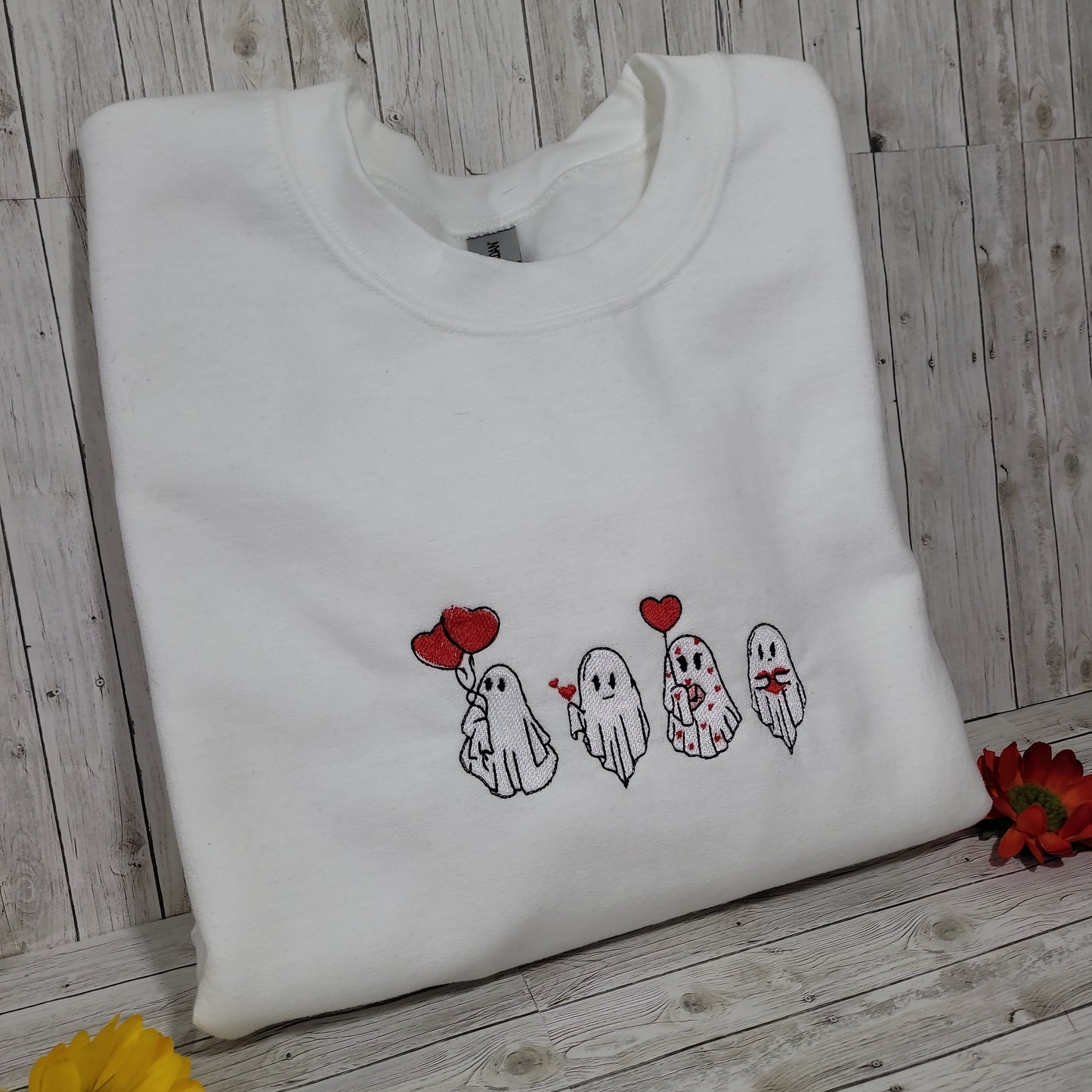 Embroidered Ghost Sweatshirt – Cute Valentine’s Day Ghosts with Hearts