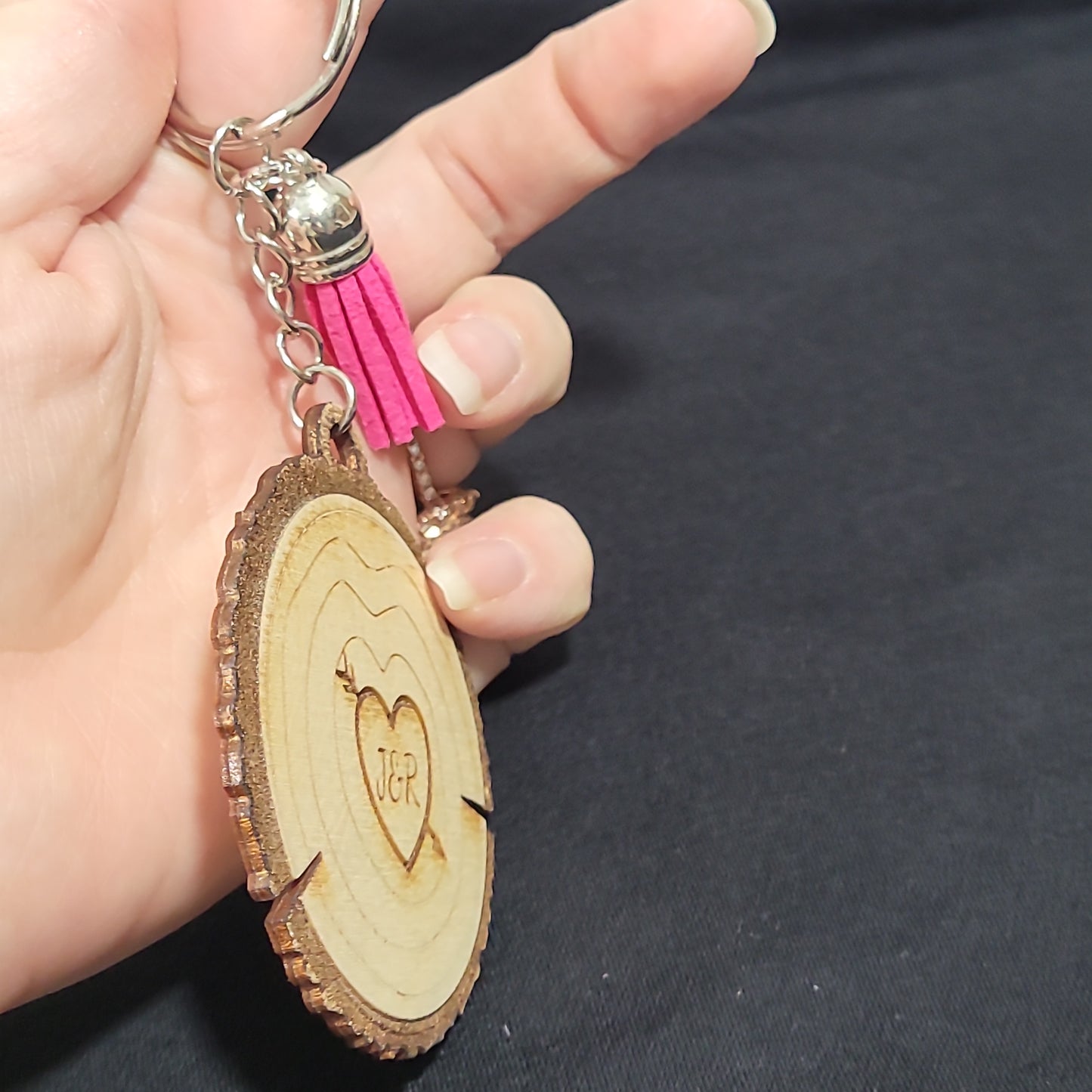 Personalized Wooden Keychain with Custom Initials – Rustic Couples Gift