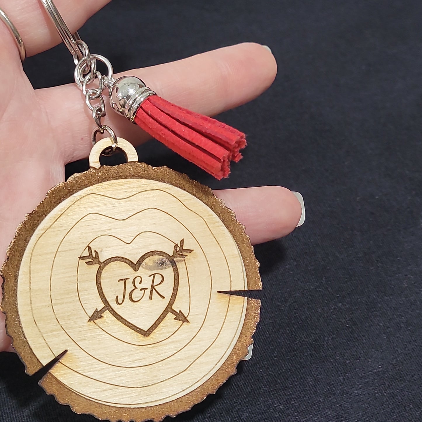 Personalized Wooden Keychain with Custom Initials – Rustic Couples Gift