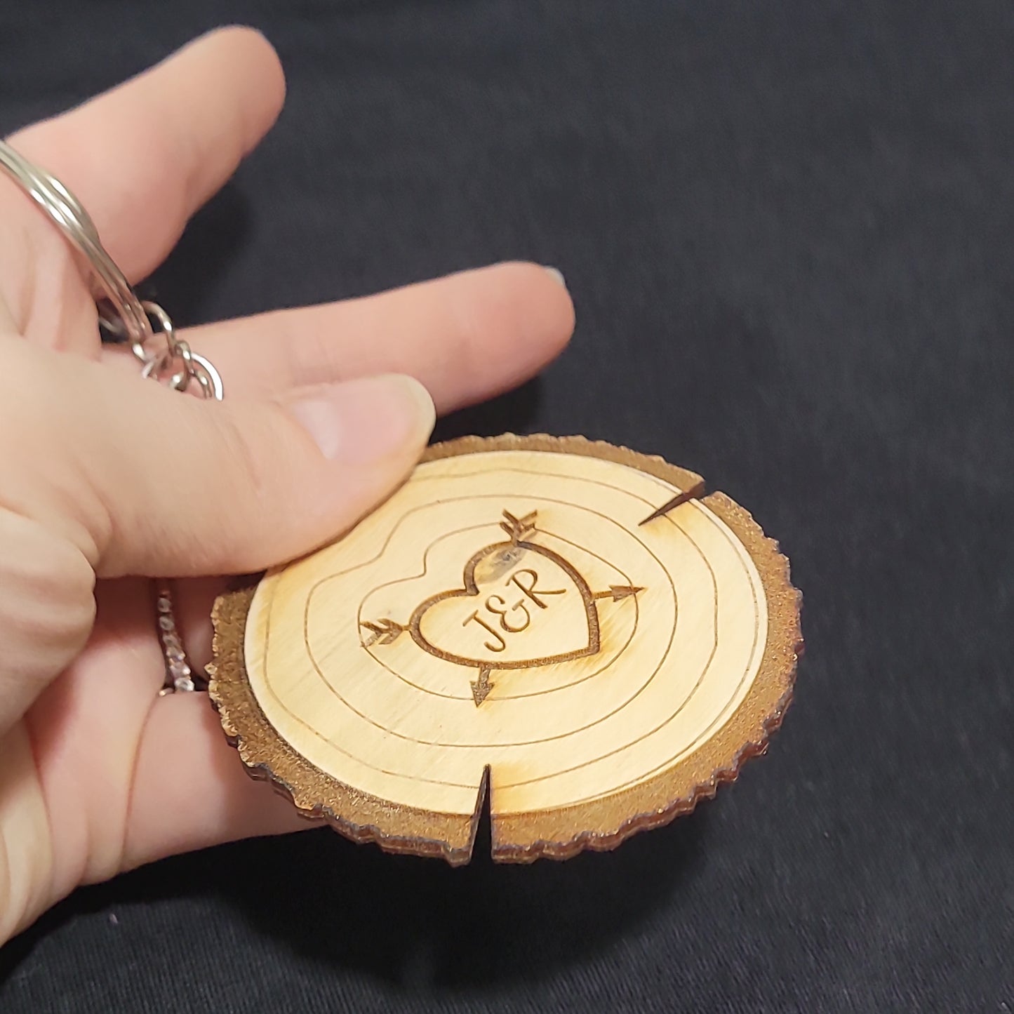 Personalized Wooden Keychain with Custom Initials – Rustic Couples Gift