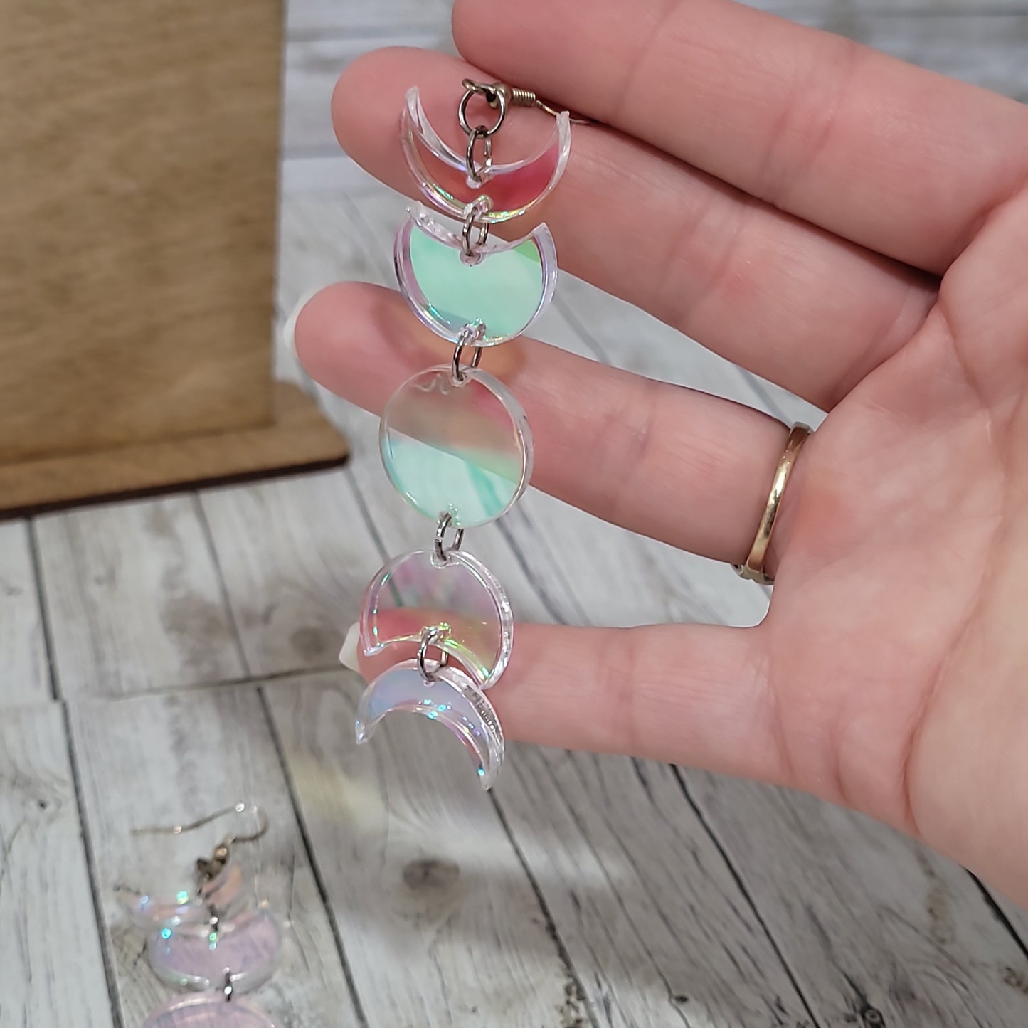 Moon Phase Dangle Earrings – Iridescent Lunar Jewelry