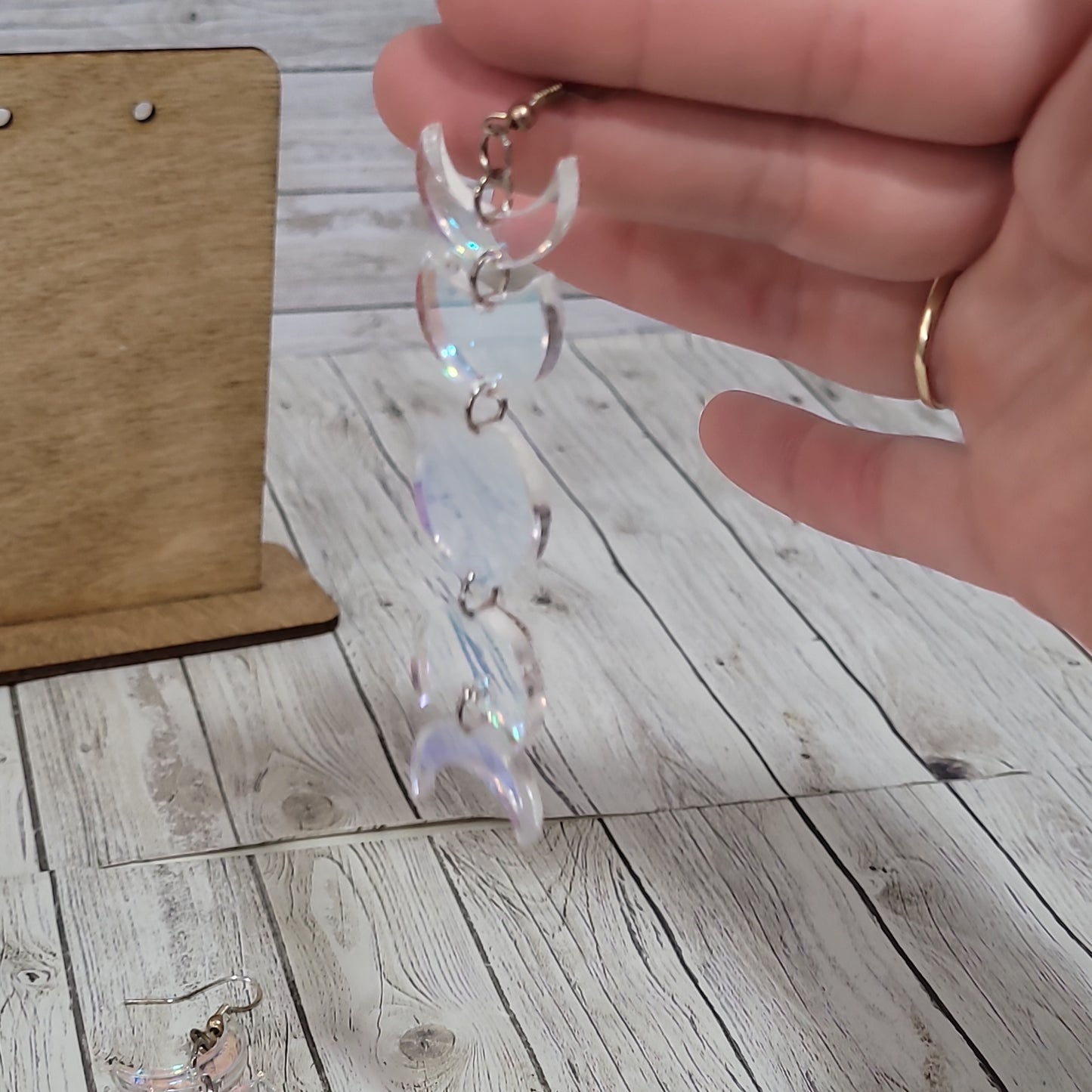 Moon Phase Dangle Earrings – Iridescent Lunar Jewelry