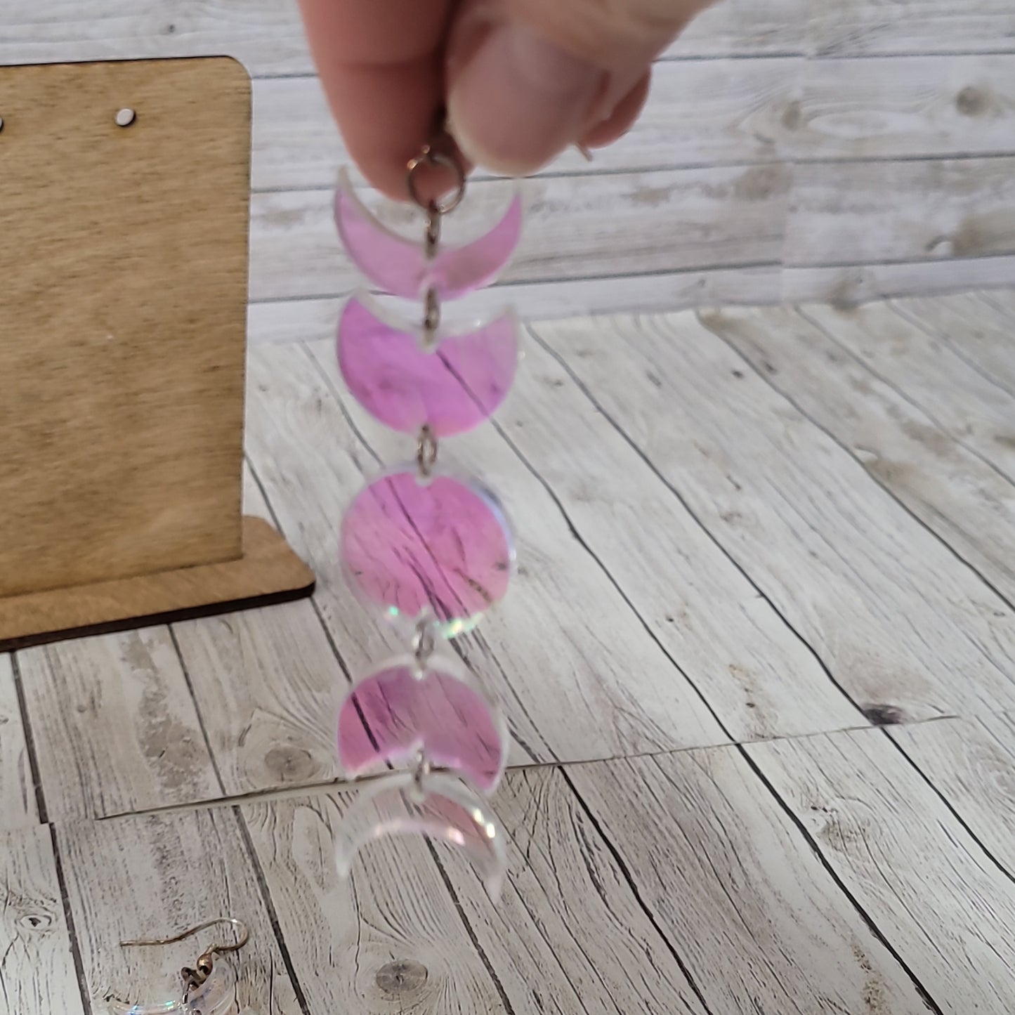 Moon Phase Dangle Earrings – Iridescent Lunar Jewelry