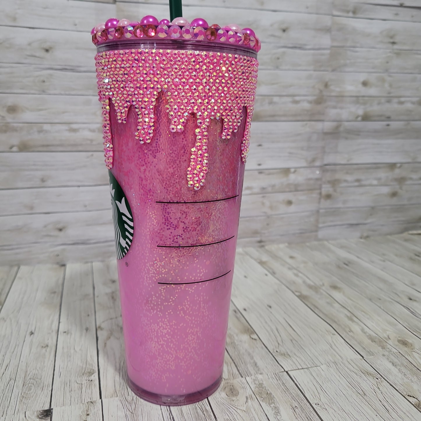 Custom Pink Rhinestone Bling Tumbler – Glitter Drip Reusable Cup with Straw