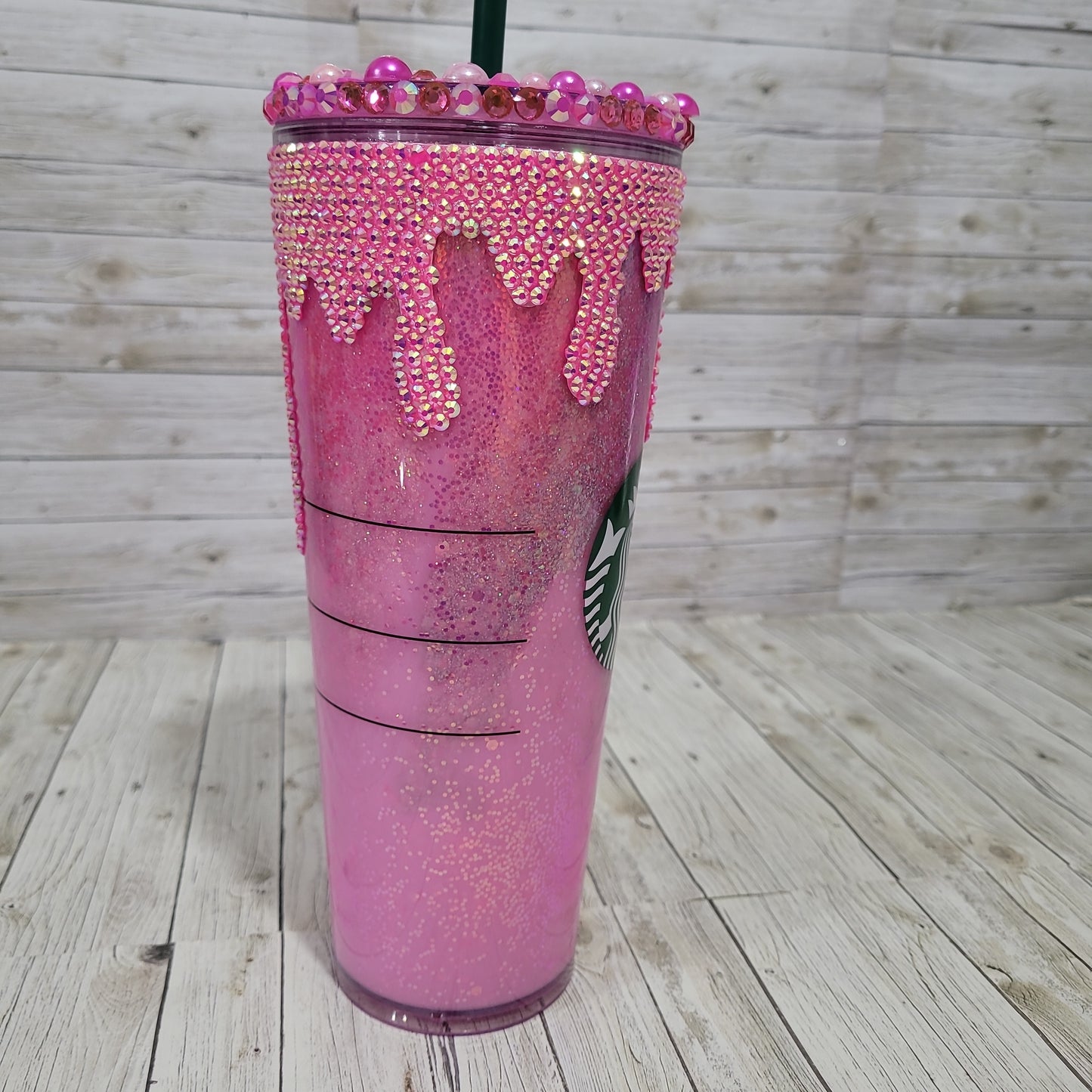 Custom Pink Rhinestone Bling Tumbler – Glitter Drip Reusable Cup with Straw