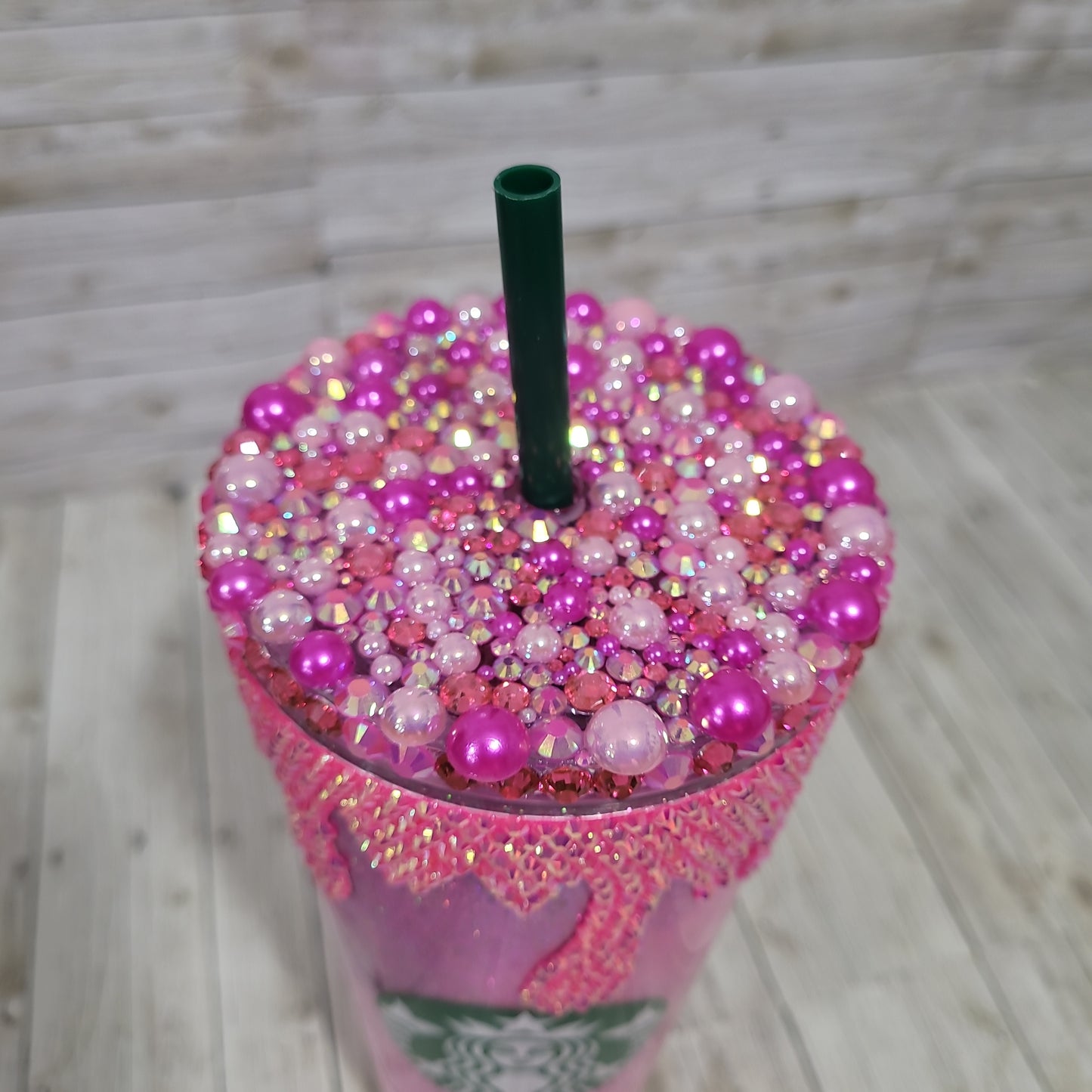 Custom Pink Rhinestone Bling Tumbler – Glitter Drip Reusable Cup with Straw