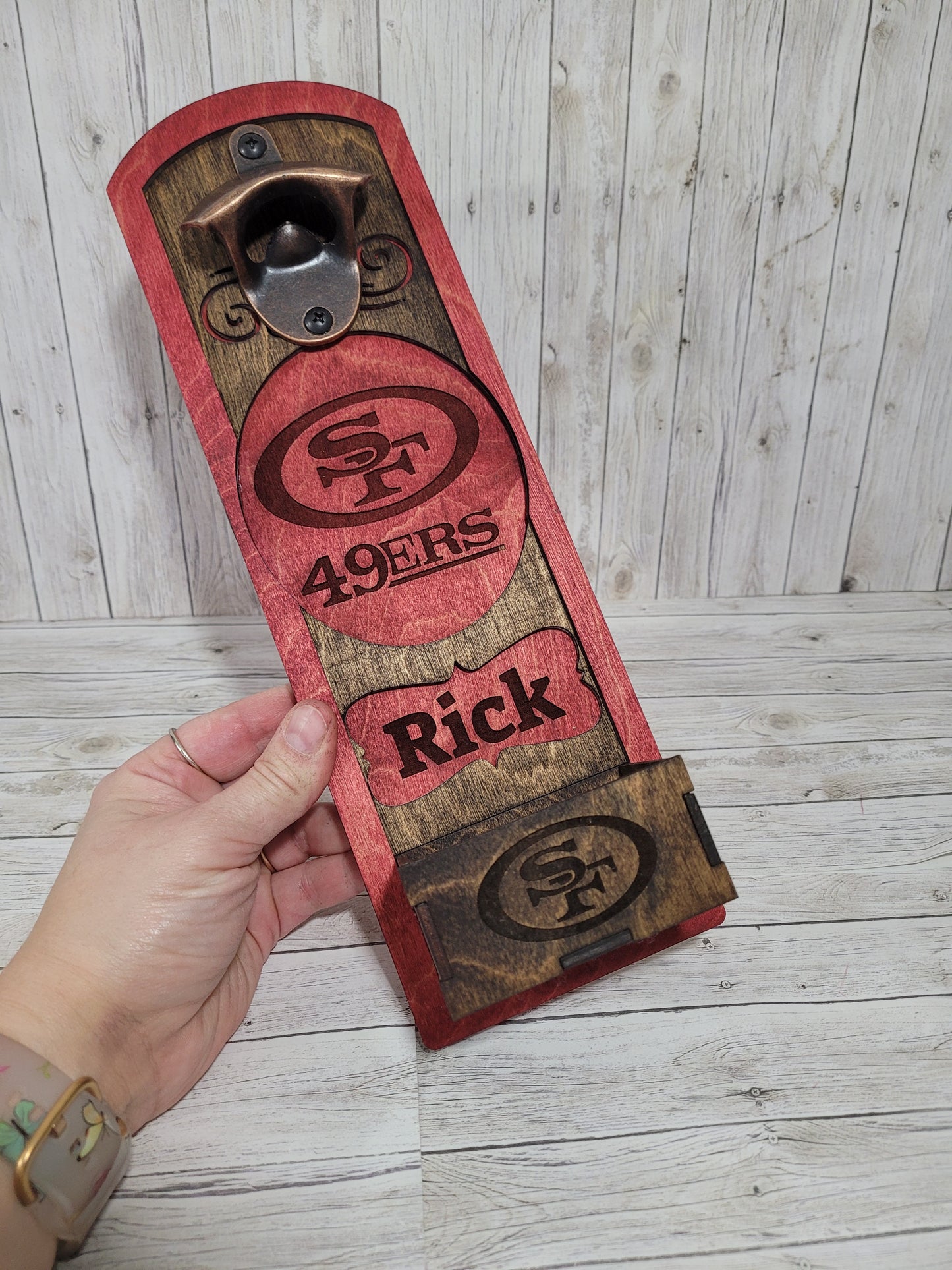 Personalized Wooden Bottle Opener – Custom Wall-Mounted Beer Opener with Catcher