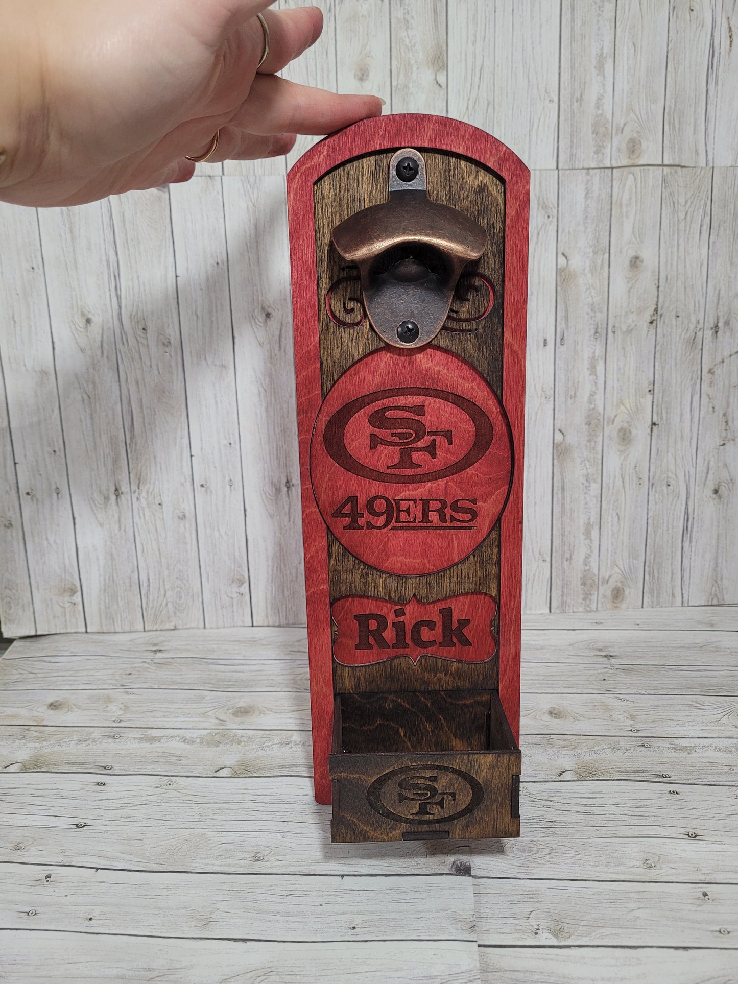 Personalized Wooden Bottle Opener – Custom Wall-Mounted Beer Opener with Catcher