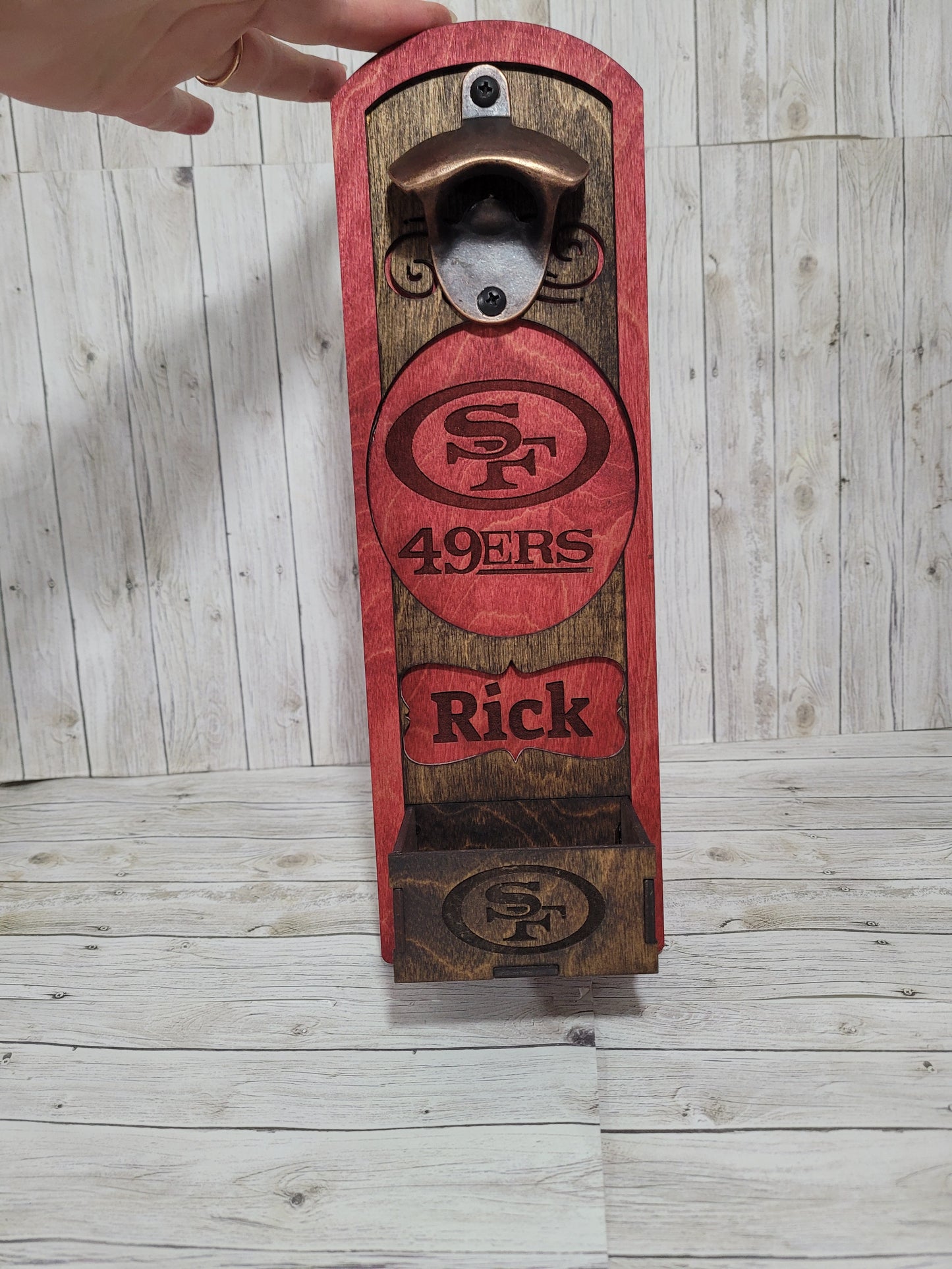 Personalized Wooden Bottle Opener – Custom Wall-Mounted Beer Opener with Catcher