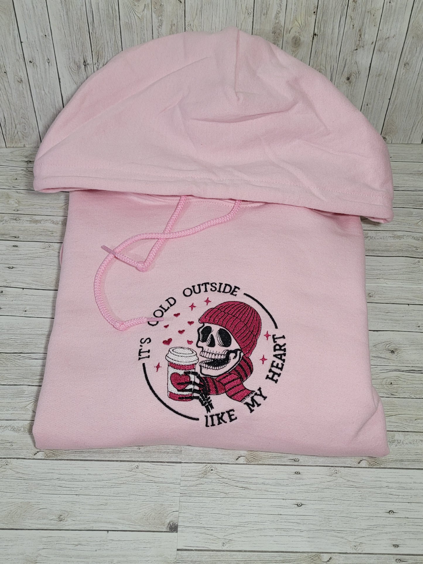 “It’s Cold Outside Like My Heart” Embroidered Hoodie