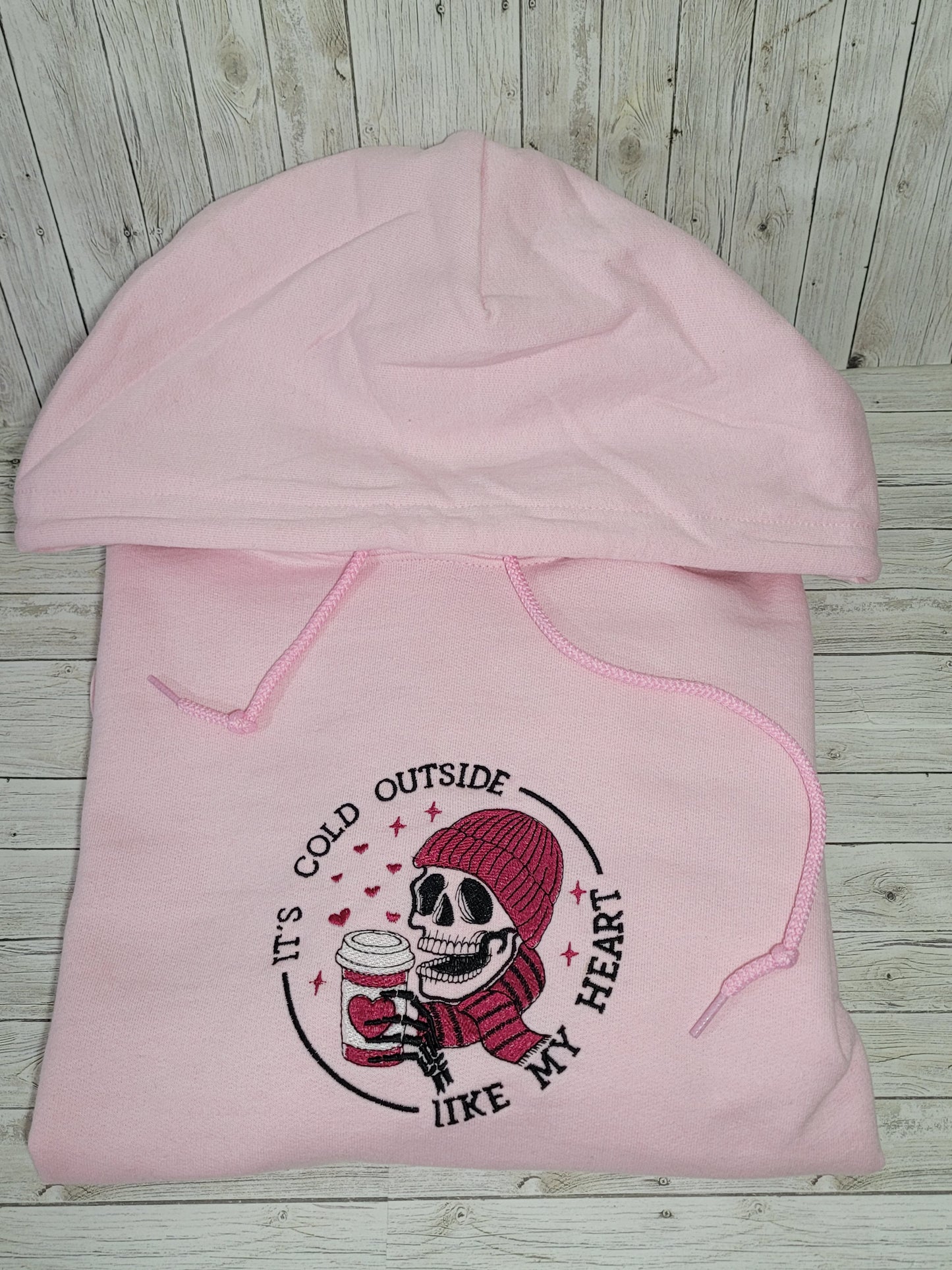 “It’s Cold Outside Like My Heart” Embroidered Hoodie