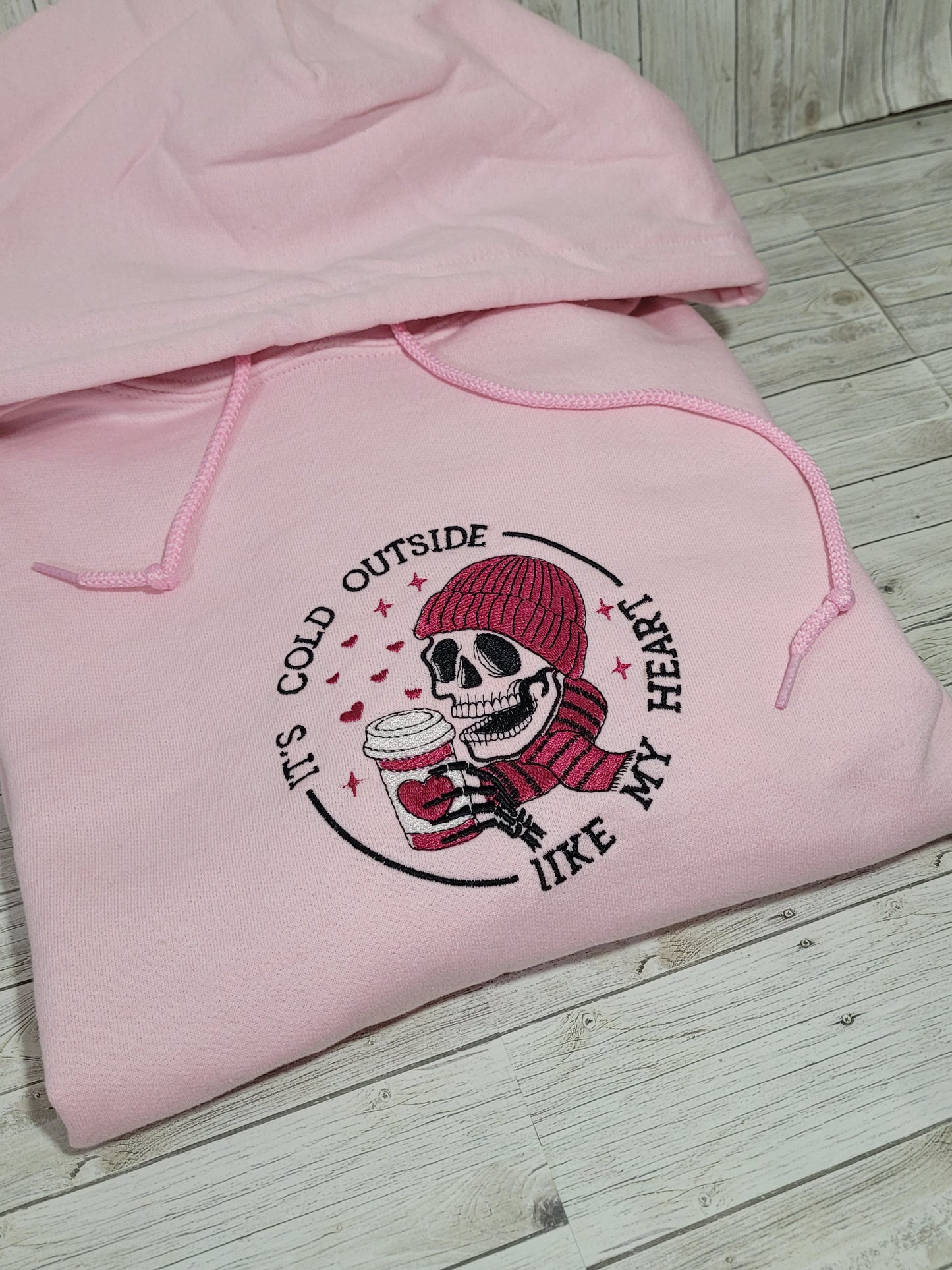 “It’s Cold Outside Like My Heart” Embroidered Hoodie