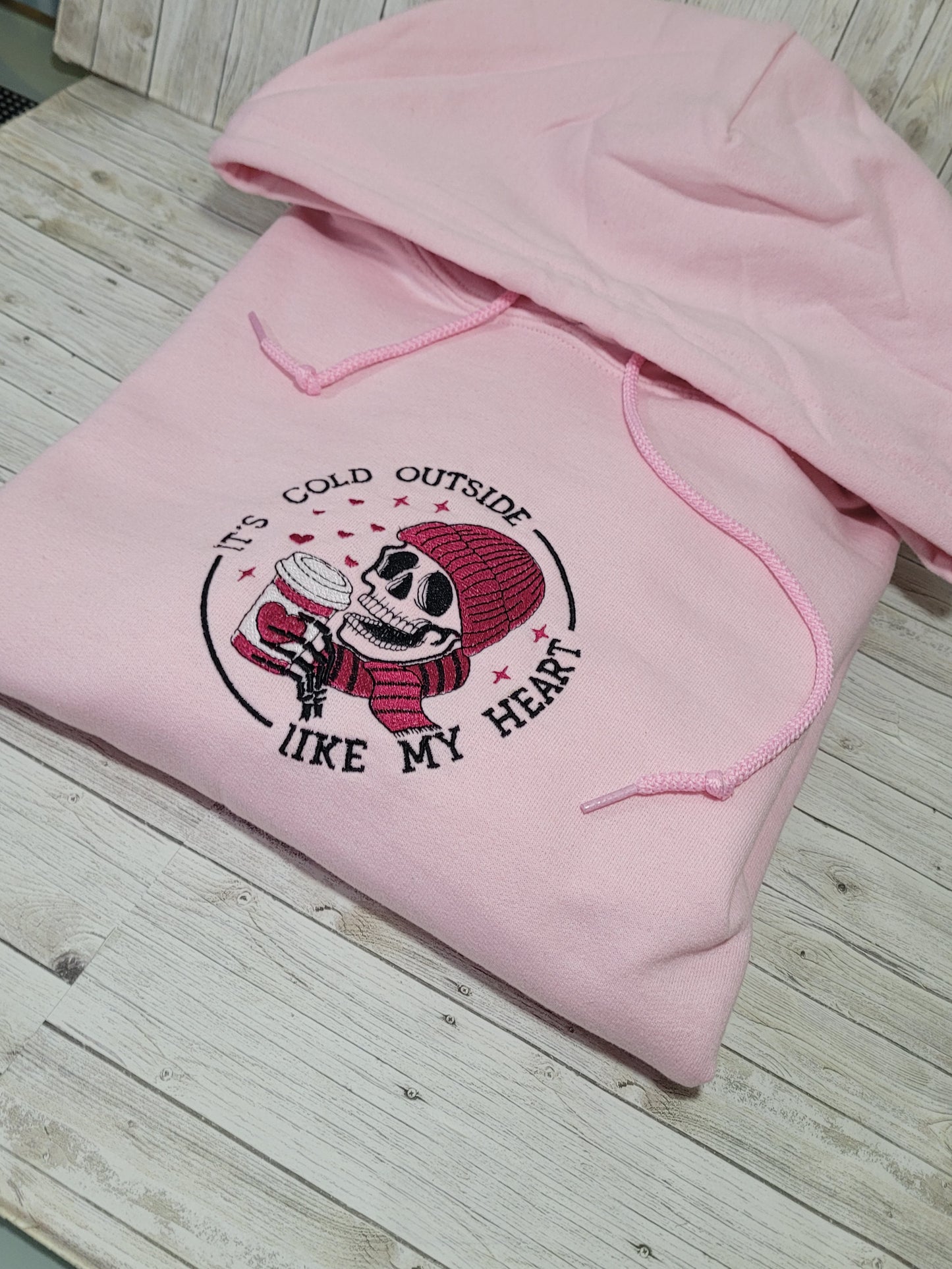 “It’s Cold Outside Like My Heart” Embroidered Hoodie