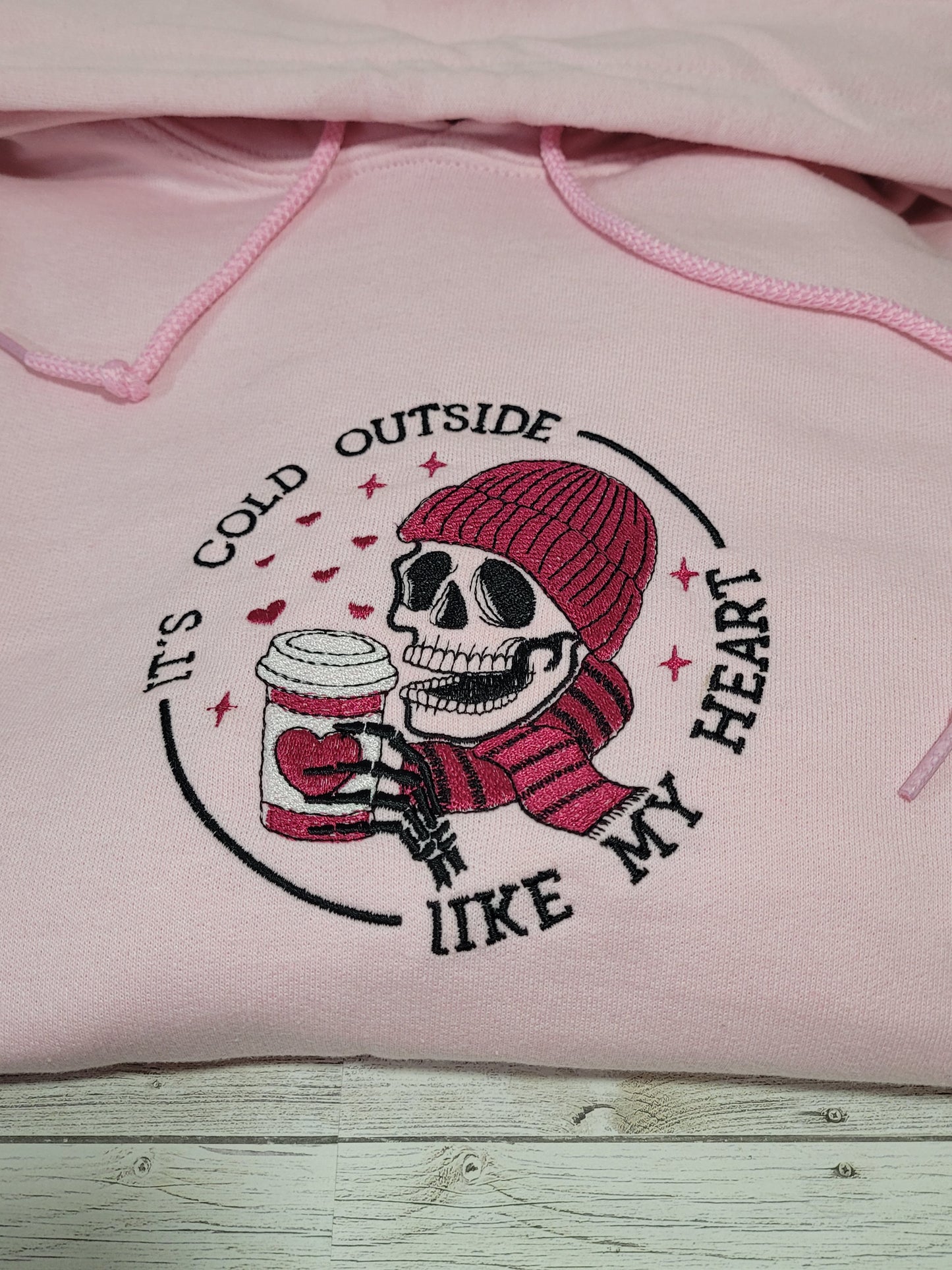 “It’s Cold Outside Like My Heart” Embroidered Hoodie