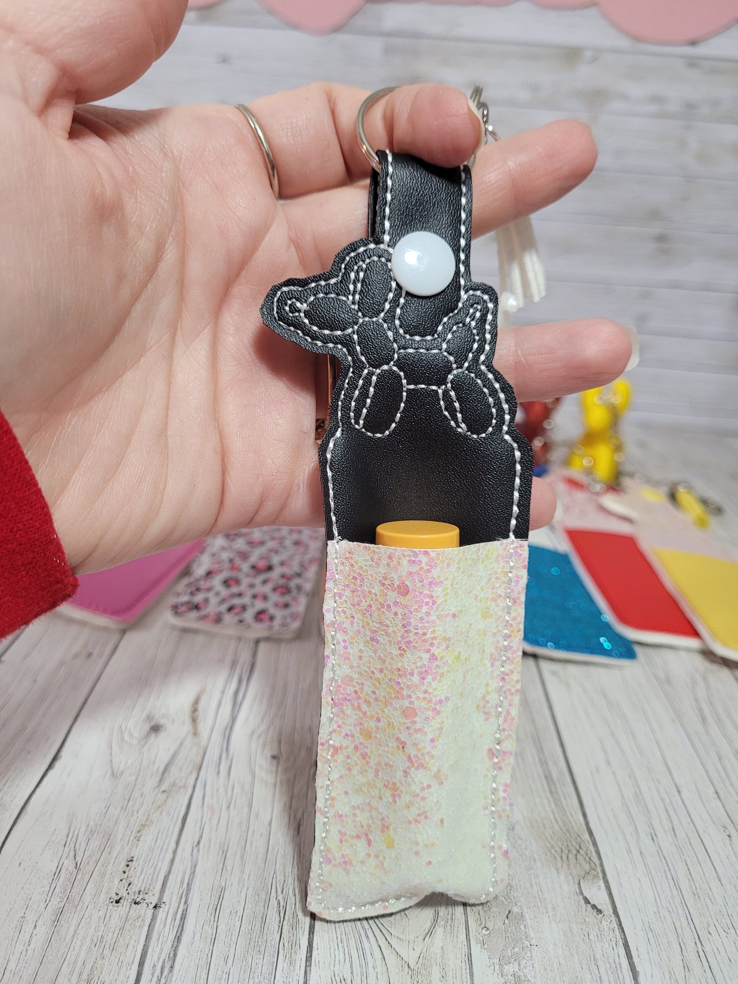 3D Printed Balloon Dog Keychain with Embroidered Chapstick Holder – Fun Gift Set
