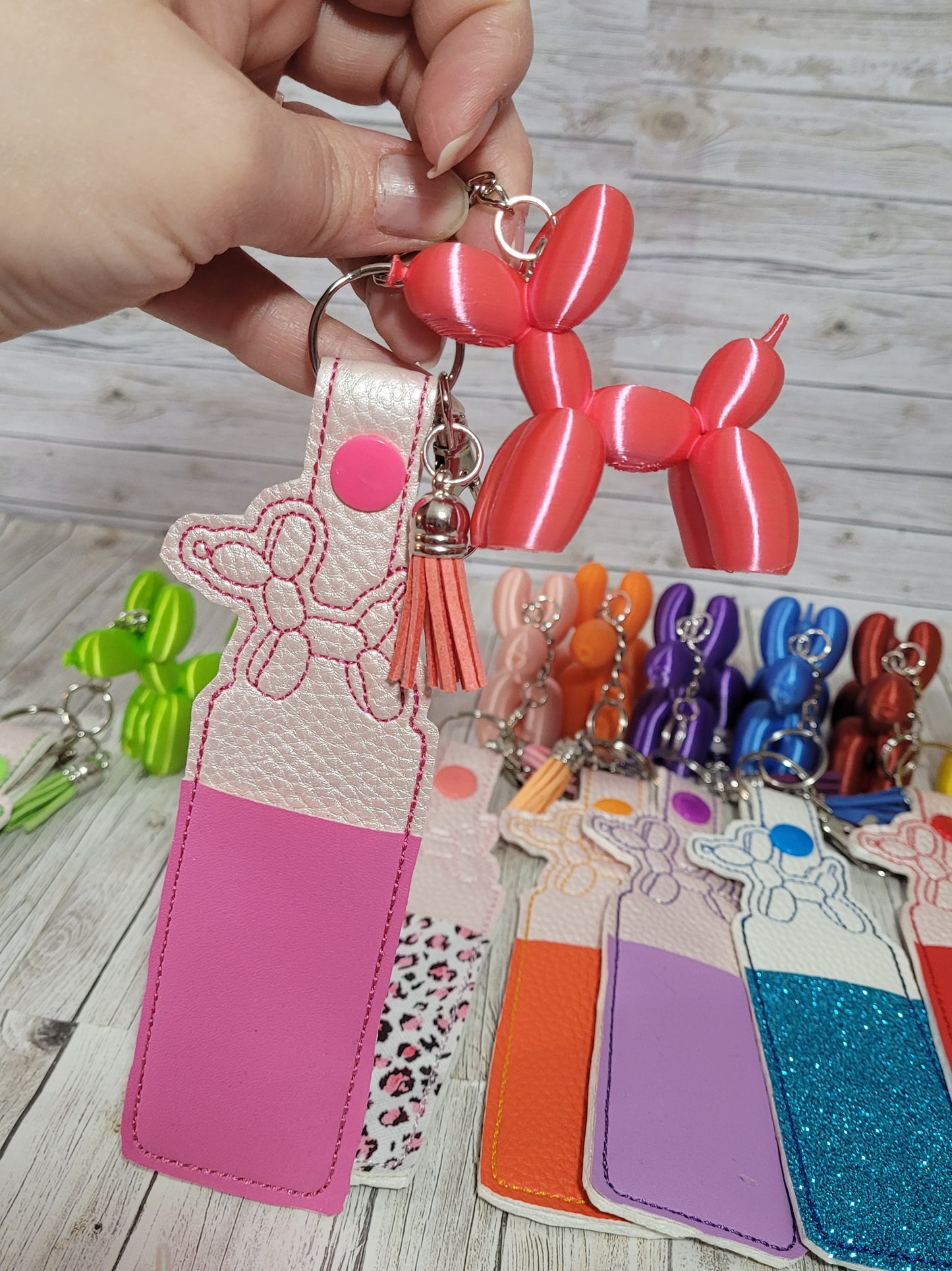 3D Printed Balloon Dog Keychain with Embroidered Chapstick Holder – Fun Gift Set