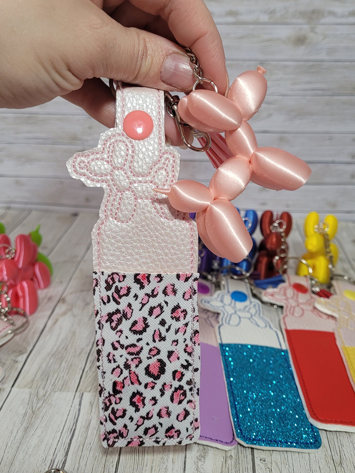 3D Printed Balloon Dog Keychain with Embroidered Chapstick Holder – Fun Gift Set