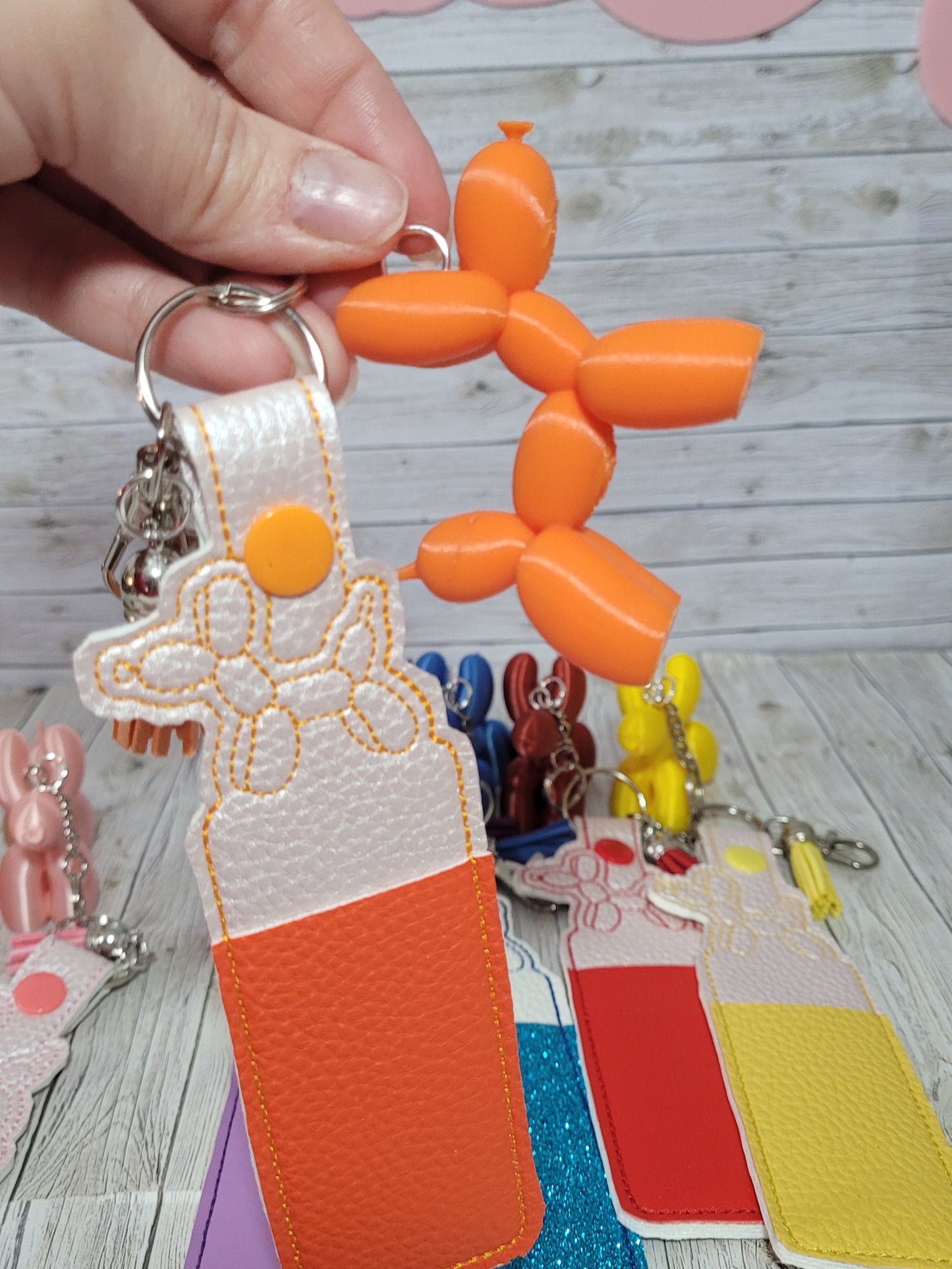 3D Printed Balloon Dog Keychain with Embroidered Chapstick Holder – Fun Gift Set