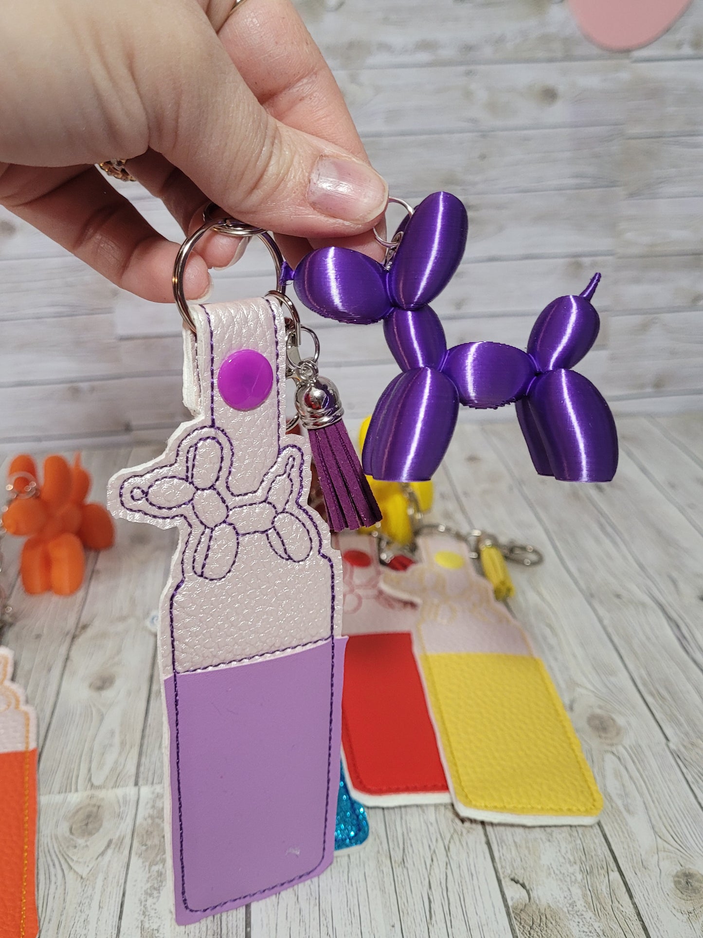 3D Printed Balloon Dog Keychain with Embroidered Chapstick Holder – Fun Gift Set