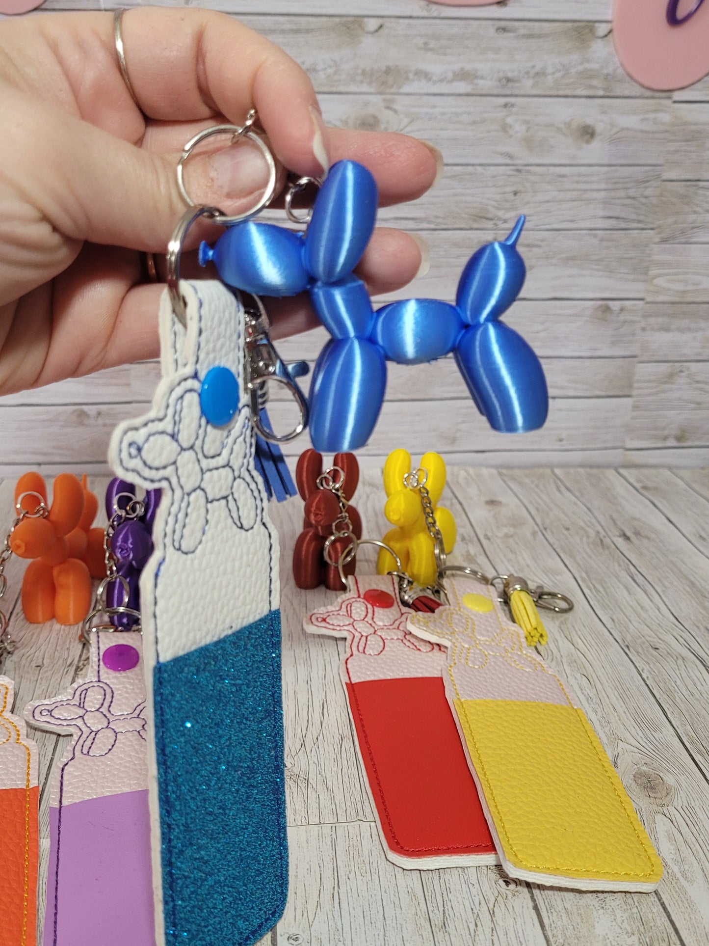 3D Printed Balloon Dog Keychain with Embroidered Chapstick Holder – Fun Gift Set