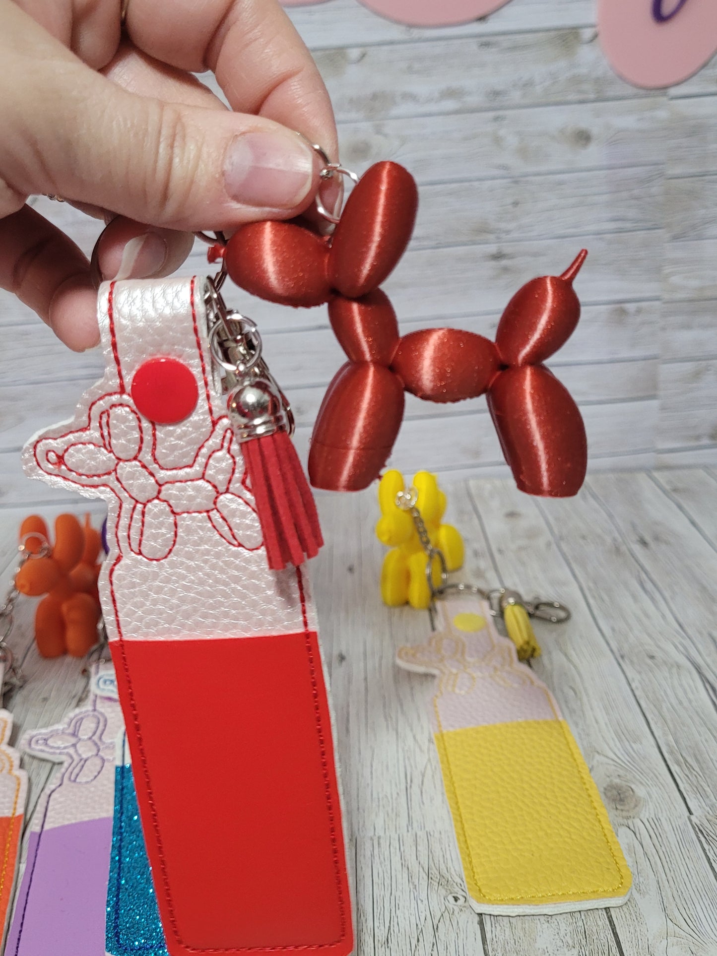 3D Printed Balloon Dog Keychain with Embroidered Chapstick Holder – Fun Gift Set