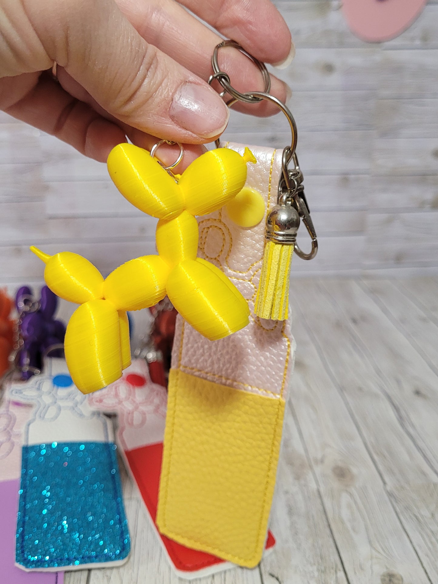 3D Printed Balloon Dog Keychain with Embroidered Chapstick Holder – Fun Gift Set
