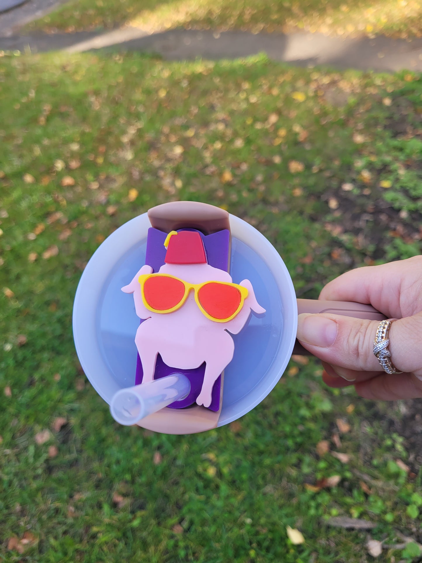 Funny Turkey Tumbler Topper – Thanksgiving Cup Decoration, Holiday Drink Accessory