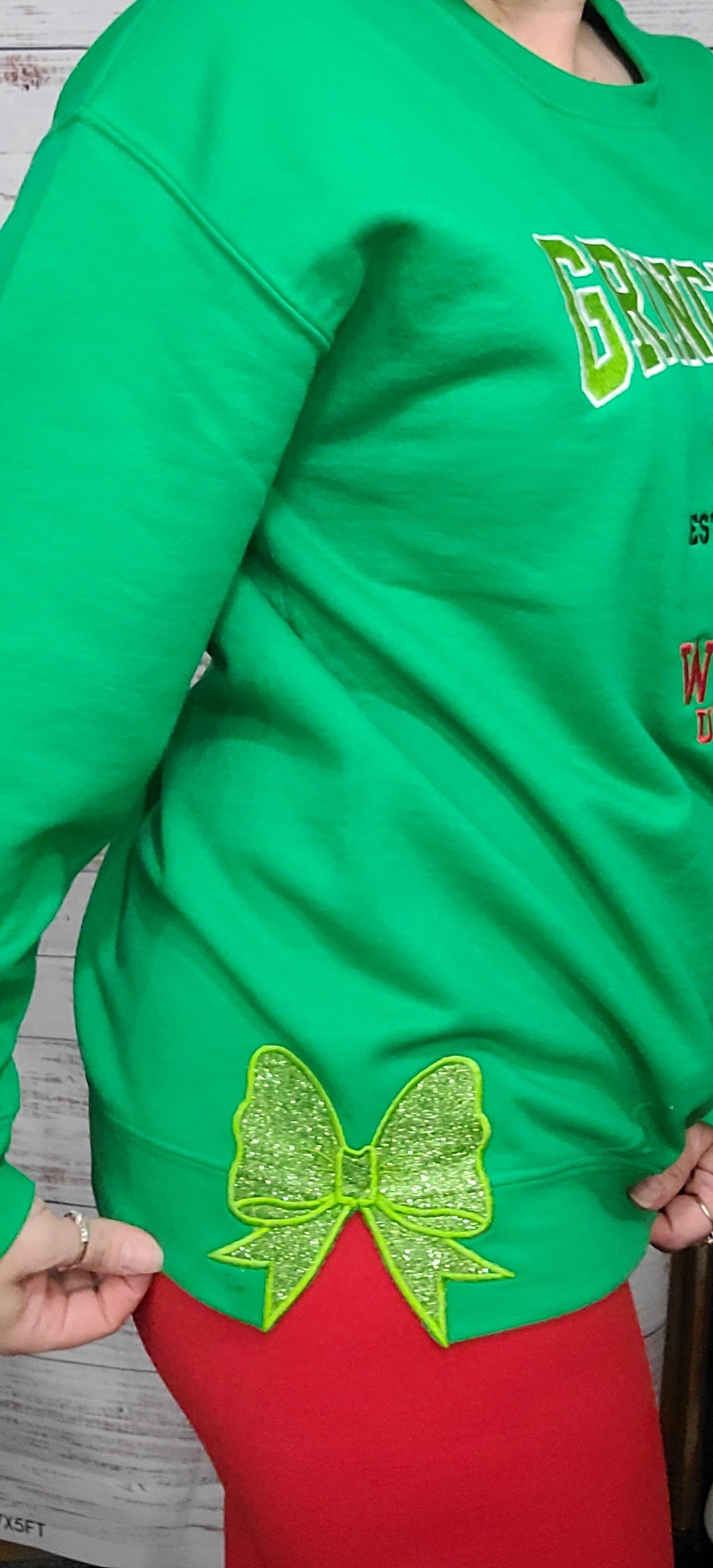 Grinchmas Whoville University Sweatshirt – Holiday Green Pullover with Side Bow Accent 🎄🎁